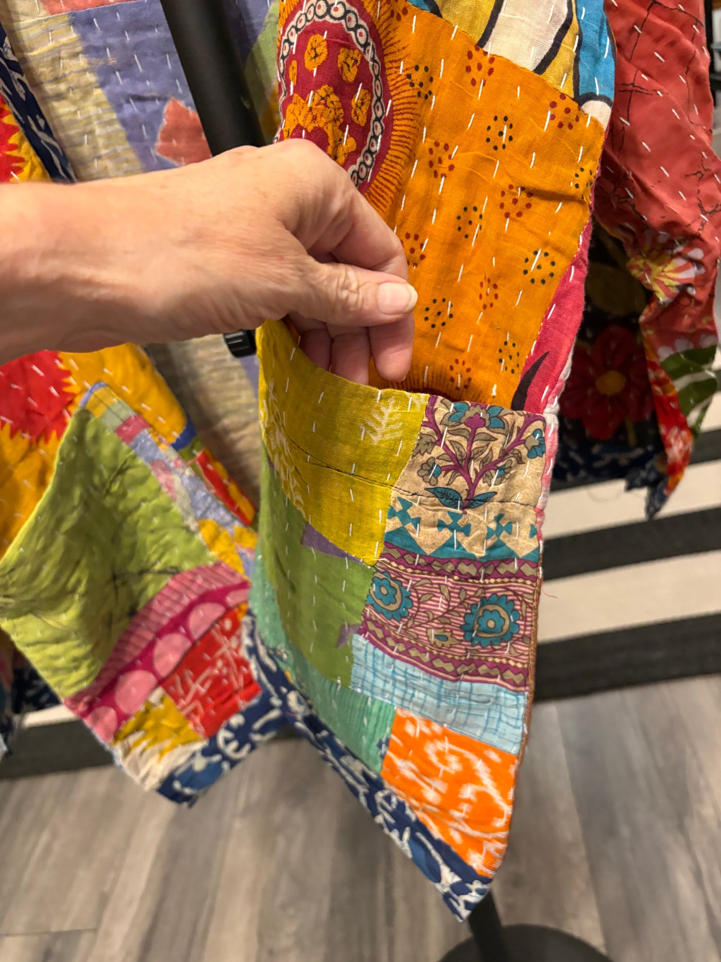 Mary Reversible Kantha Quilted Sari Jacket Fits a Small to Large