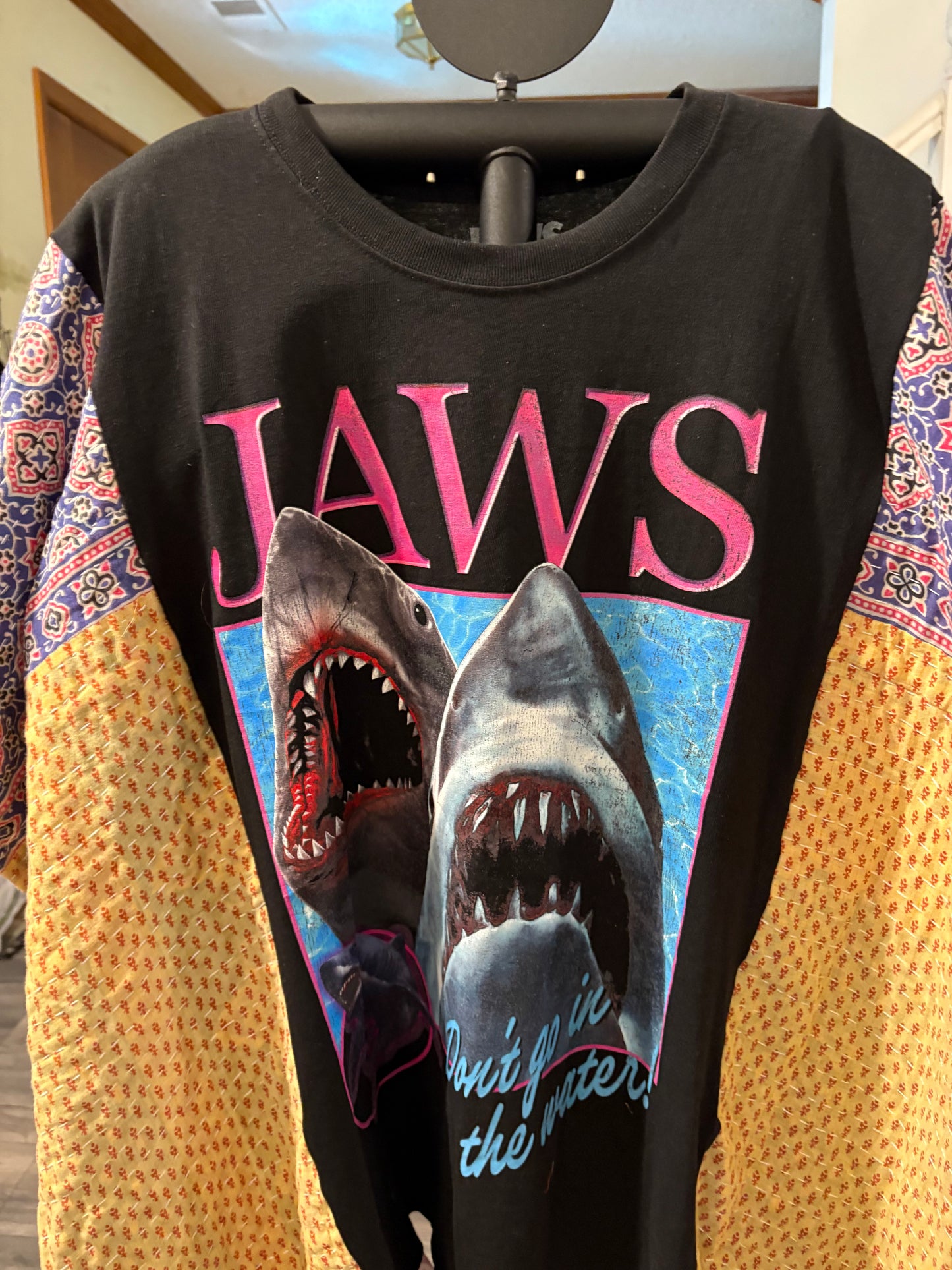 Jaws Upcycled Kantha Closed Side Poncho Fits a Small to 3X Super Oversized