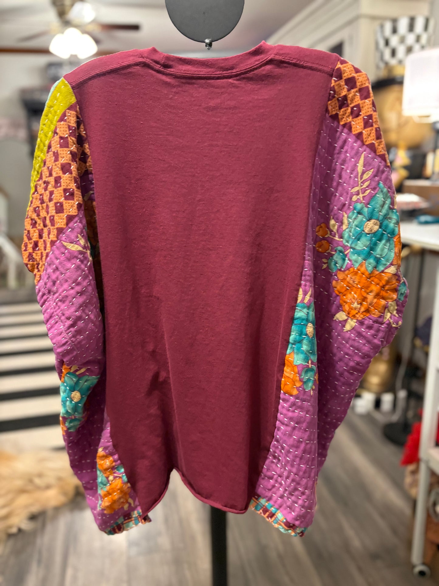 AC/DC Upcycled Vintage Kantha Poncho Tee Fits A Size Small to XXL