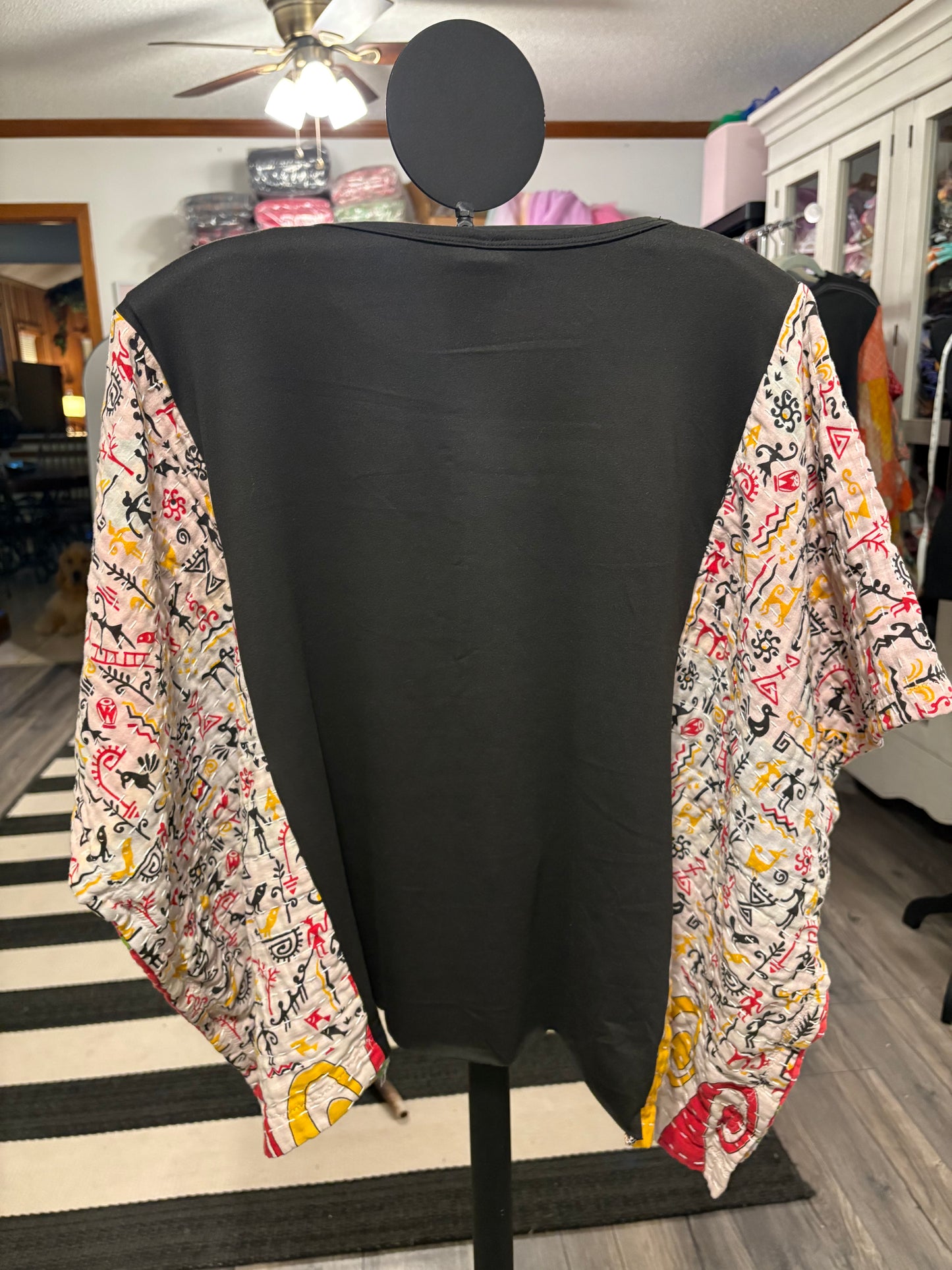 Dust ‘Em Off Upcycled Vintage Kantha Poncho Tee Fits A Size Small to Large SHORT Length