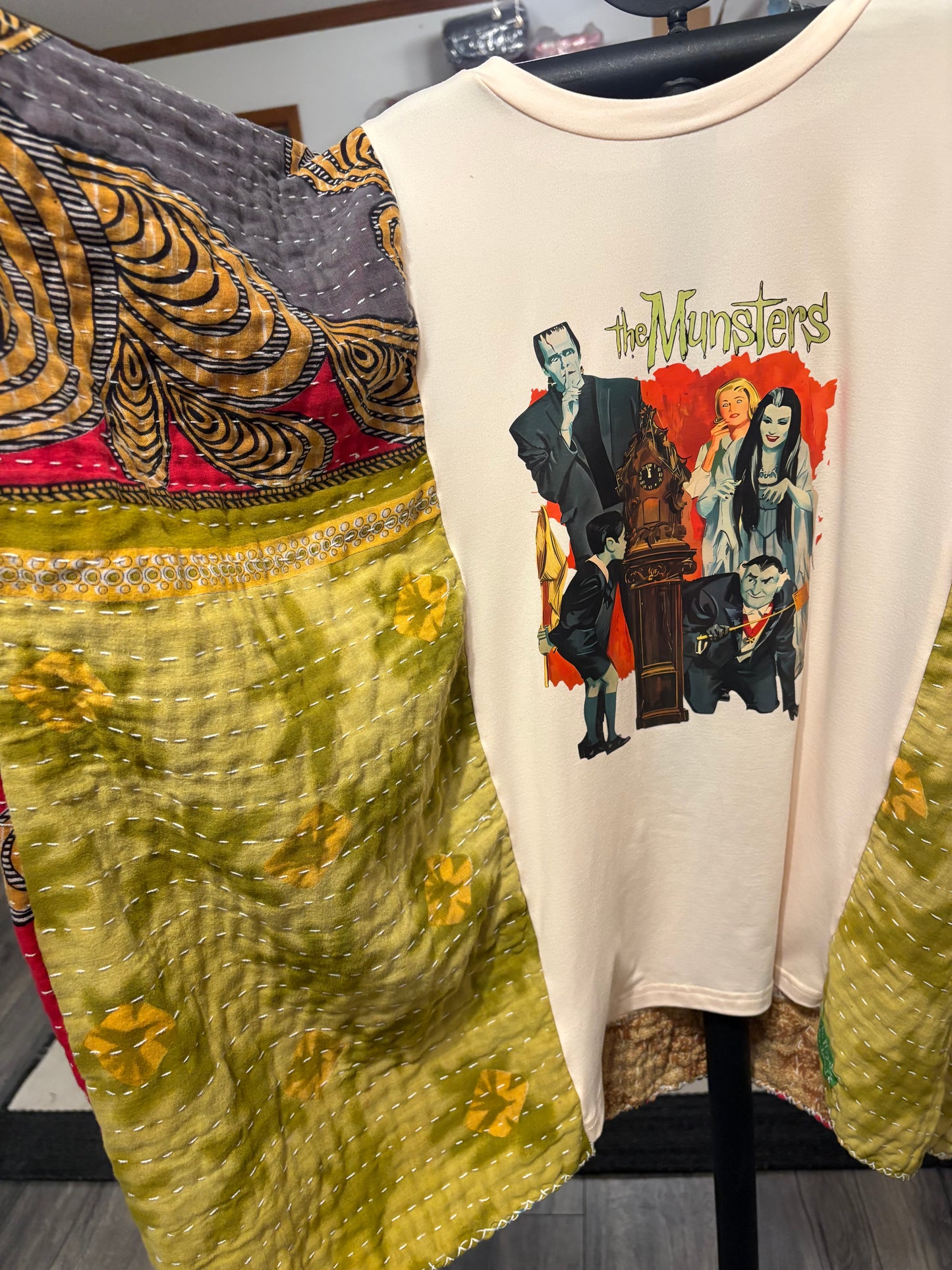 The Munsters Upcycled Vintage Kantha Poncho Tee Fits A Size Small to 3X