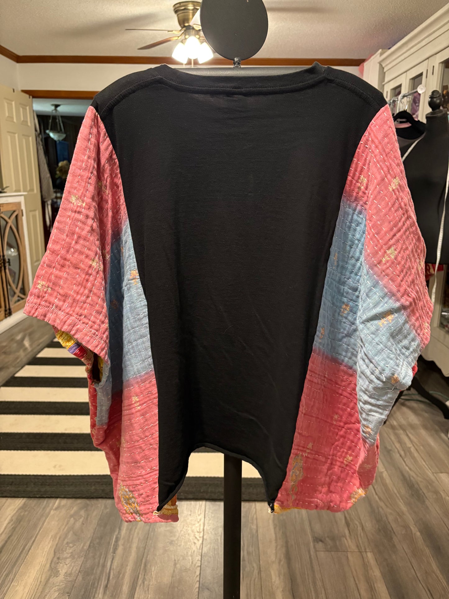 Nightmare on Elm Street Upcycled Vintage Kantha Poncho Tee Fits A Size Small to XL