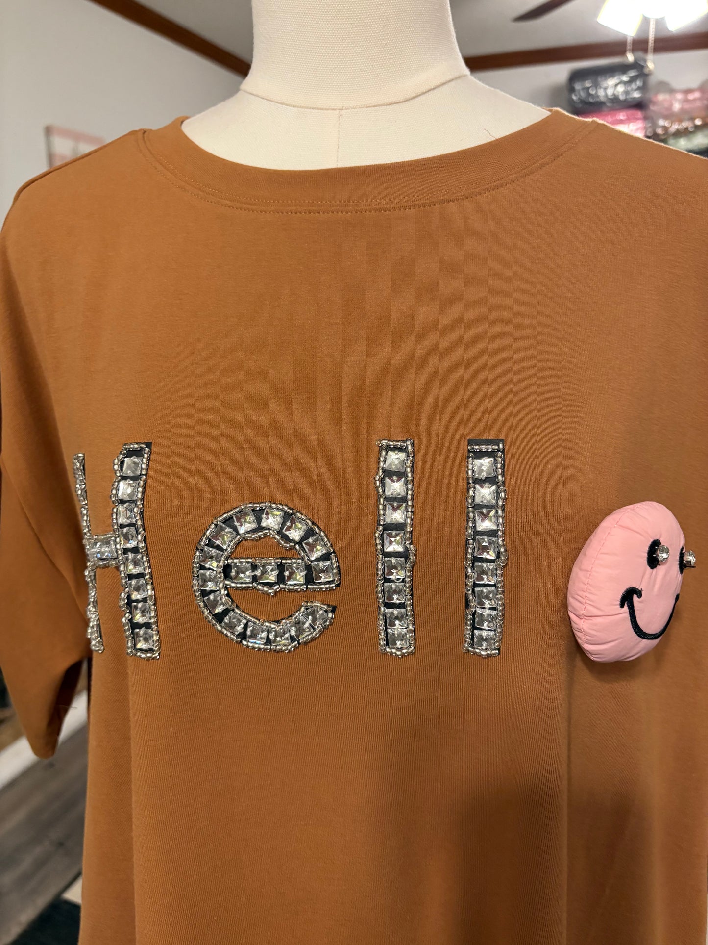 Hello Tunic Tshirt Dress Camel