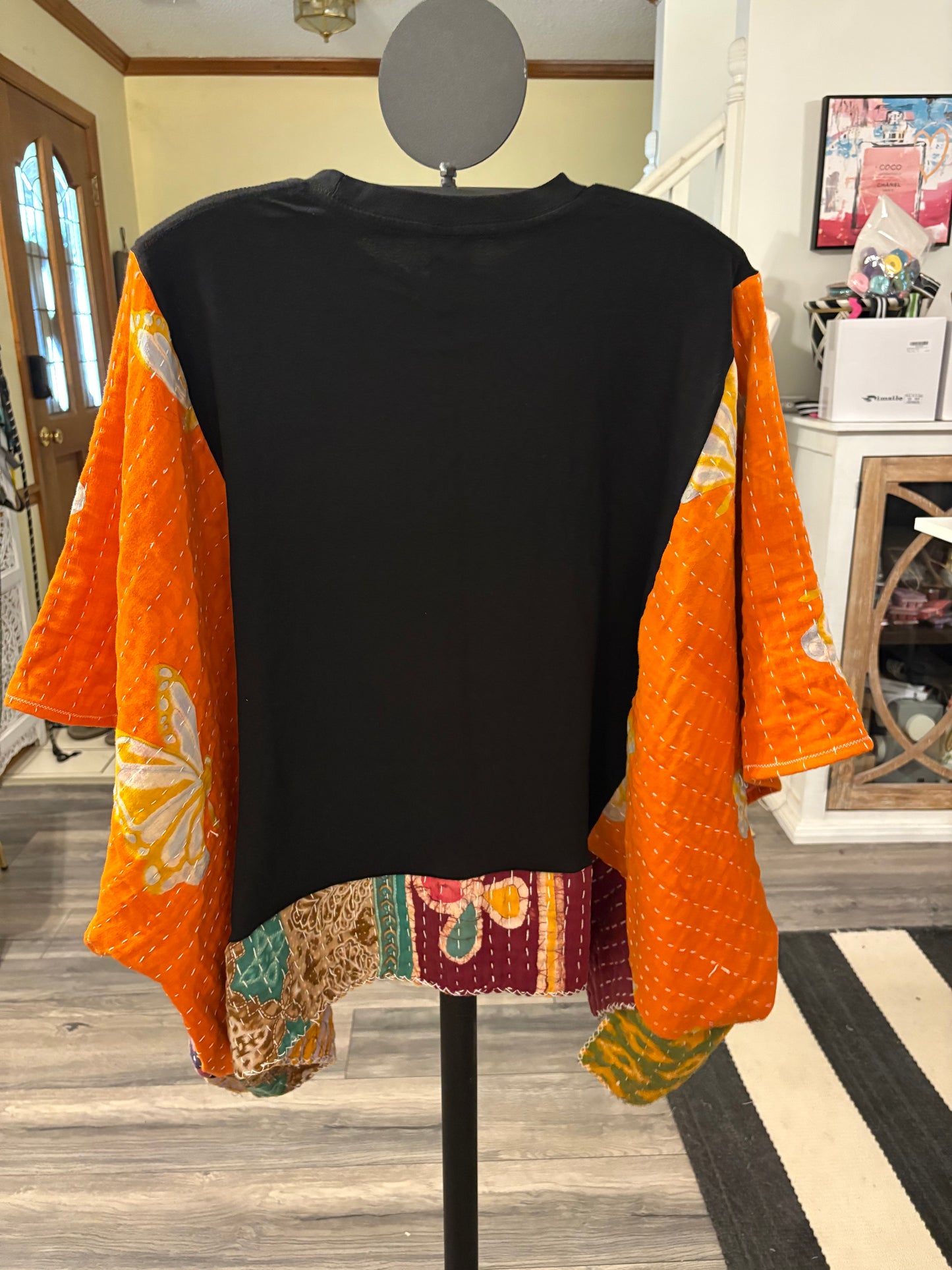 Goosebumps Upcycled Kantha Closed Side Poncho Fits a Small to 3X Super Oversized