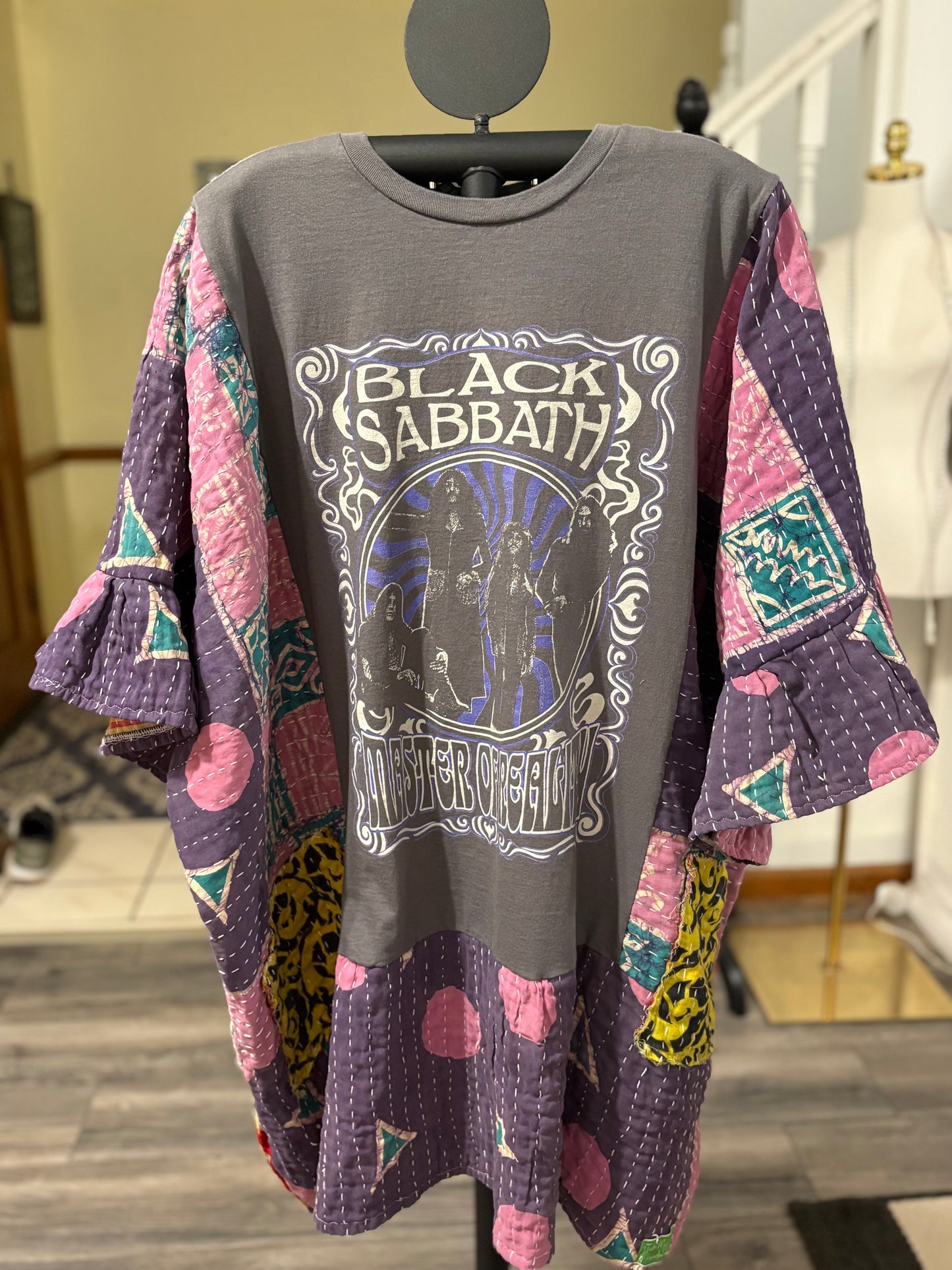 Black Sabbath Upcycled Kantha Dress Fits a Small to 3X Super Oversized