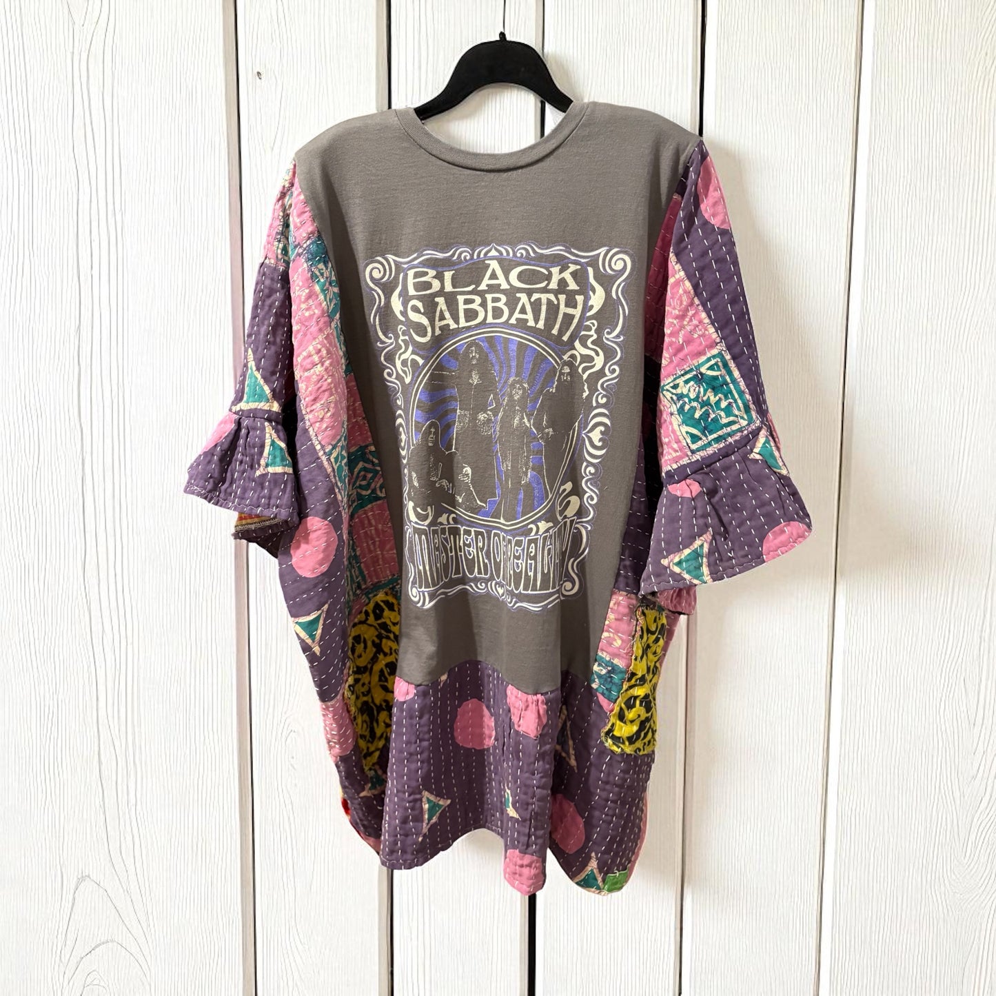 Black Sabbath Upcycled Kantha Dress Fits a Small to 3X Super Oversized
