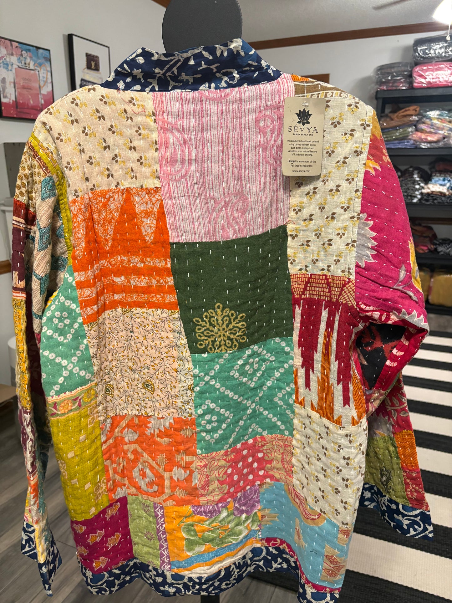 Lauren Reversible Kantha Quilted Sari Jacket Fits a Small to Large