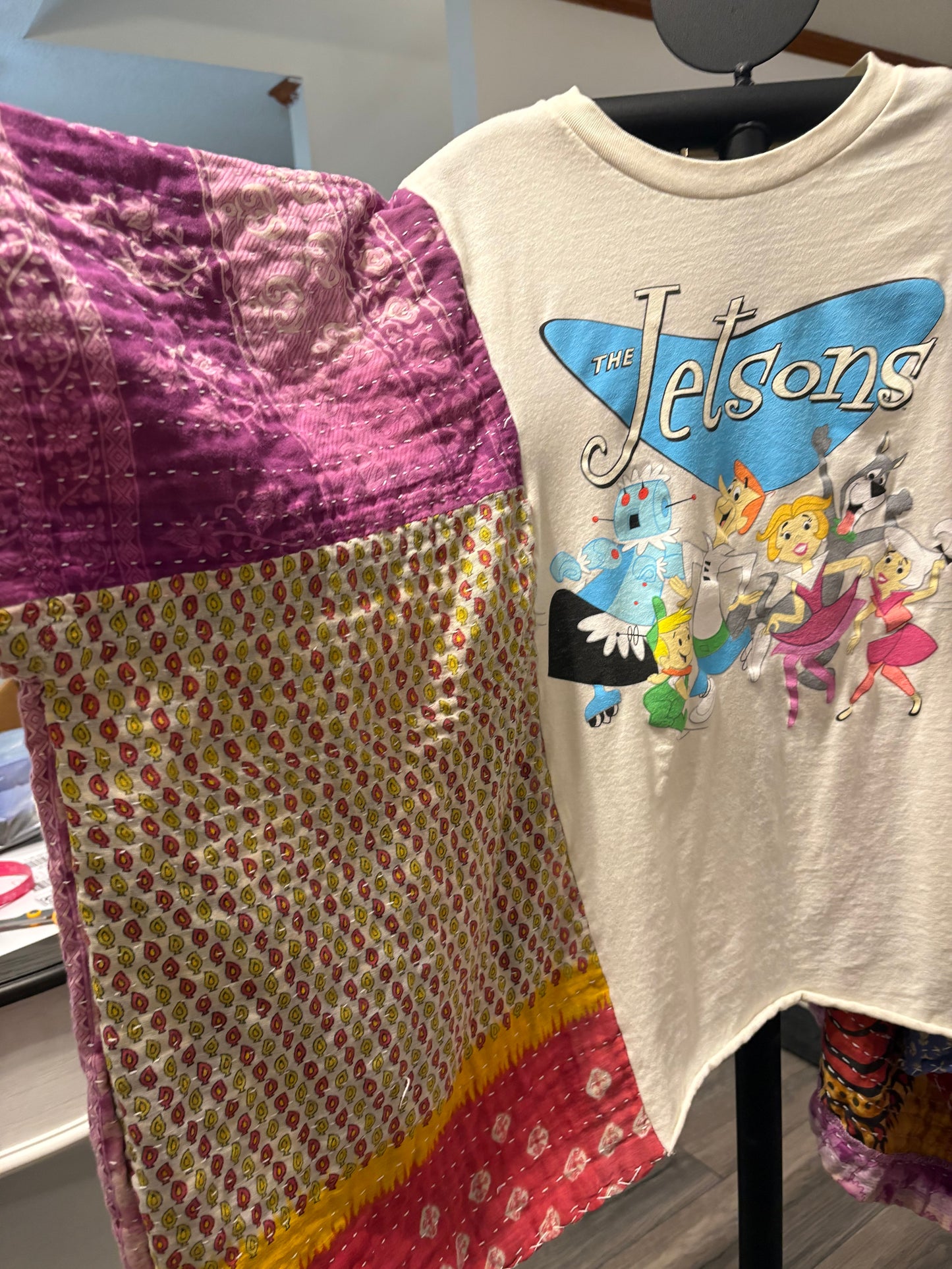 The Jetsons Upcycled Vintage Kantha Poncho Tee Fits A Size Small to 3X