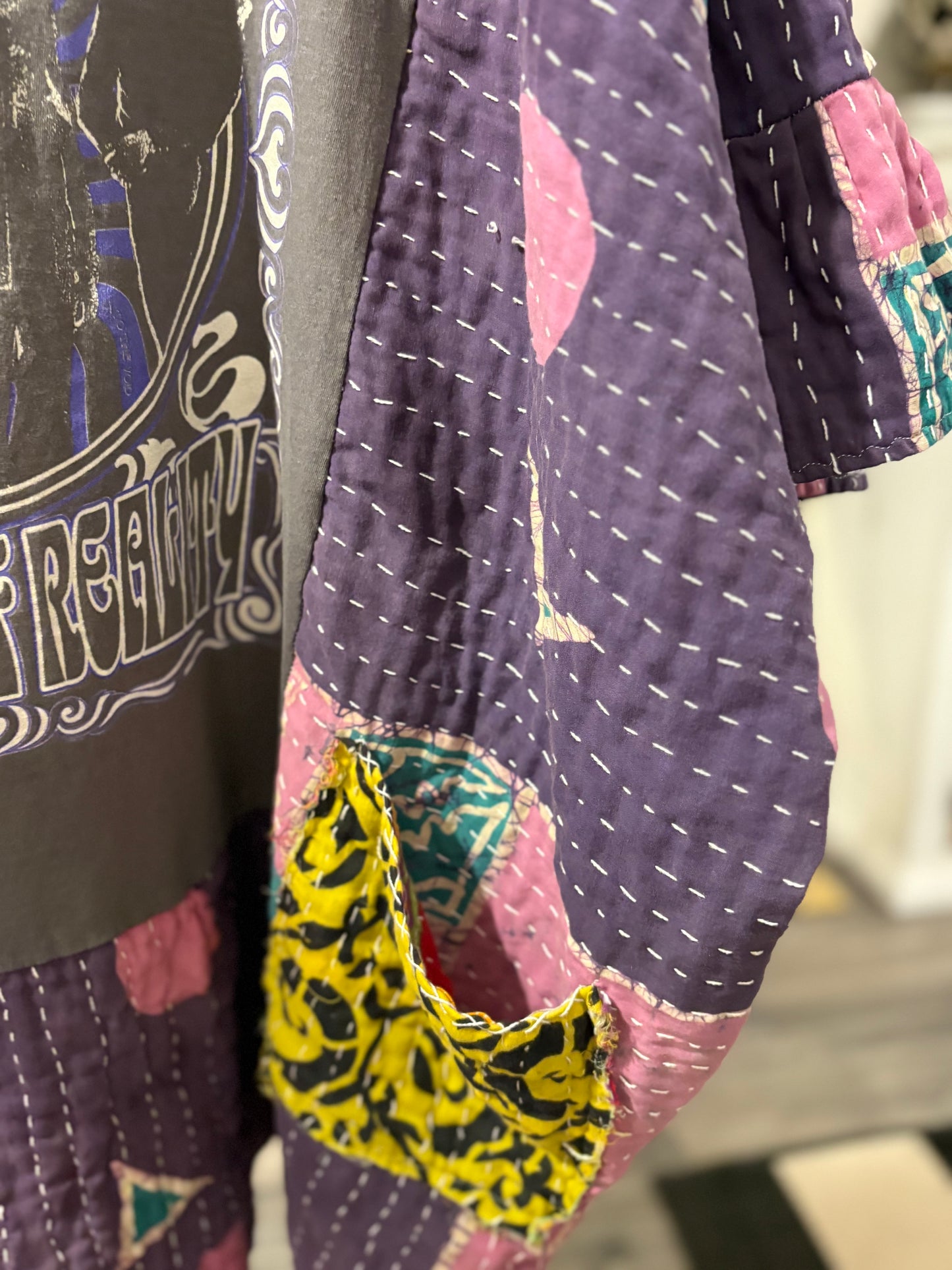 Black Sabbath Upcycled Kantha Dress Fits a Small to 3X Super Oversized