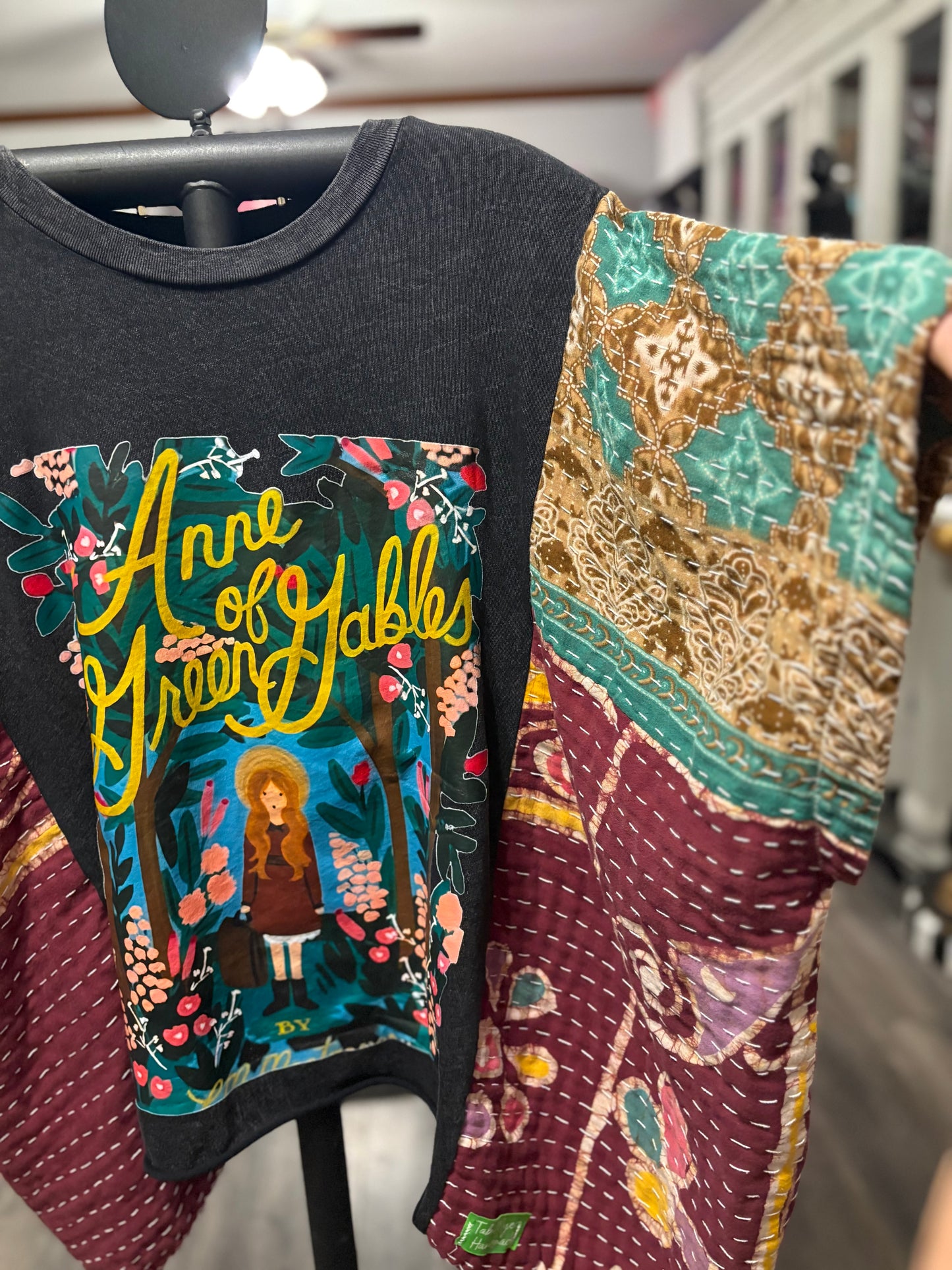 Anne of Green Gables Upcycled Vintage Kantha Poncho Tee Fits A Size Small to XXL