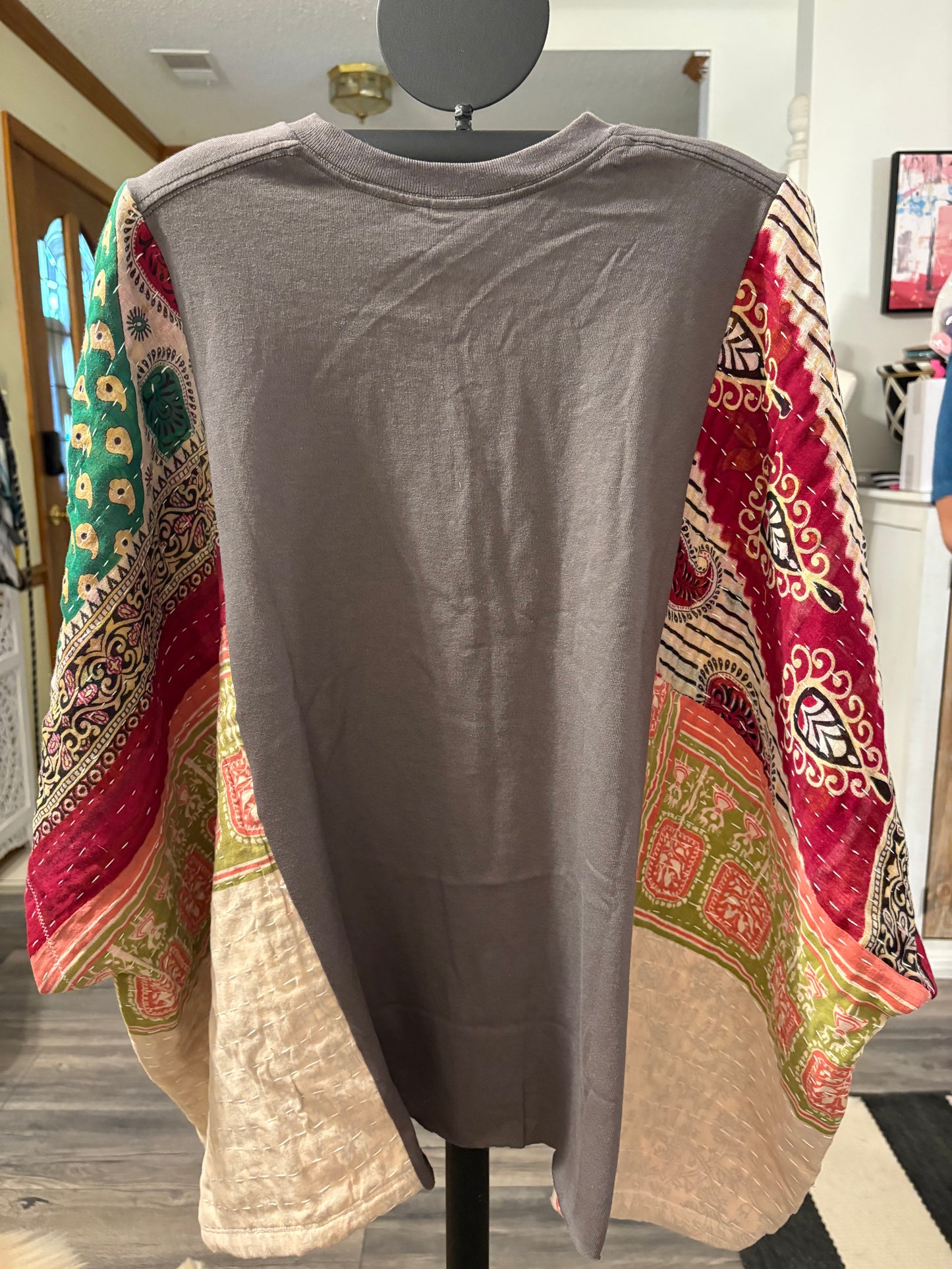 Wednesday Upcycled Kantha Closed Side Poncho Fits a Small to 3X Super Oversized