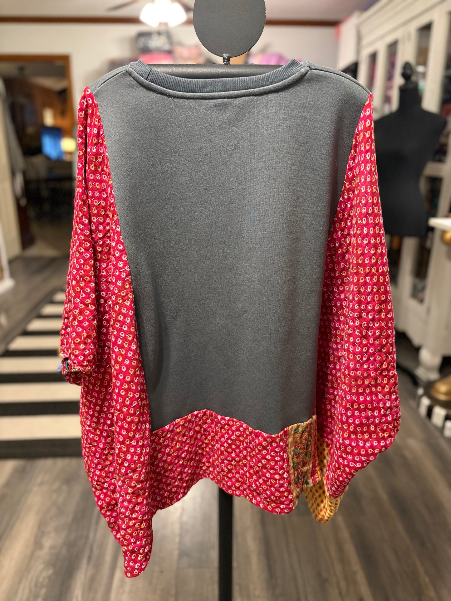 Mushroom Ghost Vintage Kantha Poncho Sweatshirt Fits A Size Small to XXL