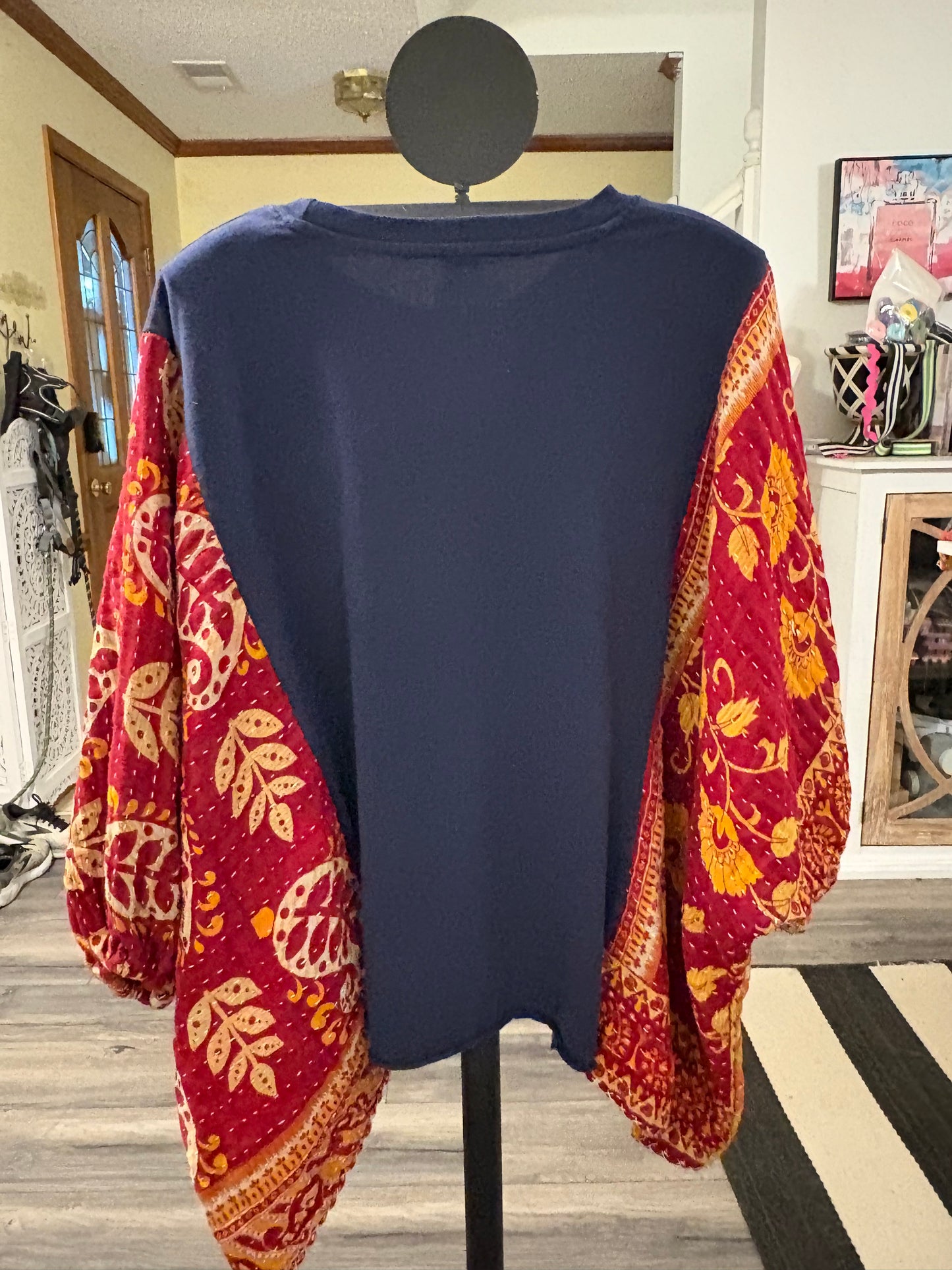 Cartoon Network Upcycled Kantha Puff Sleeve Top Fits a Small to 2X Super Oversized