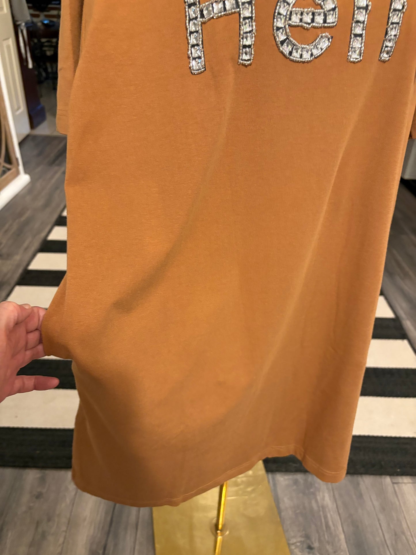Hello Tunic Tshirt Dress Camel