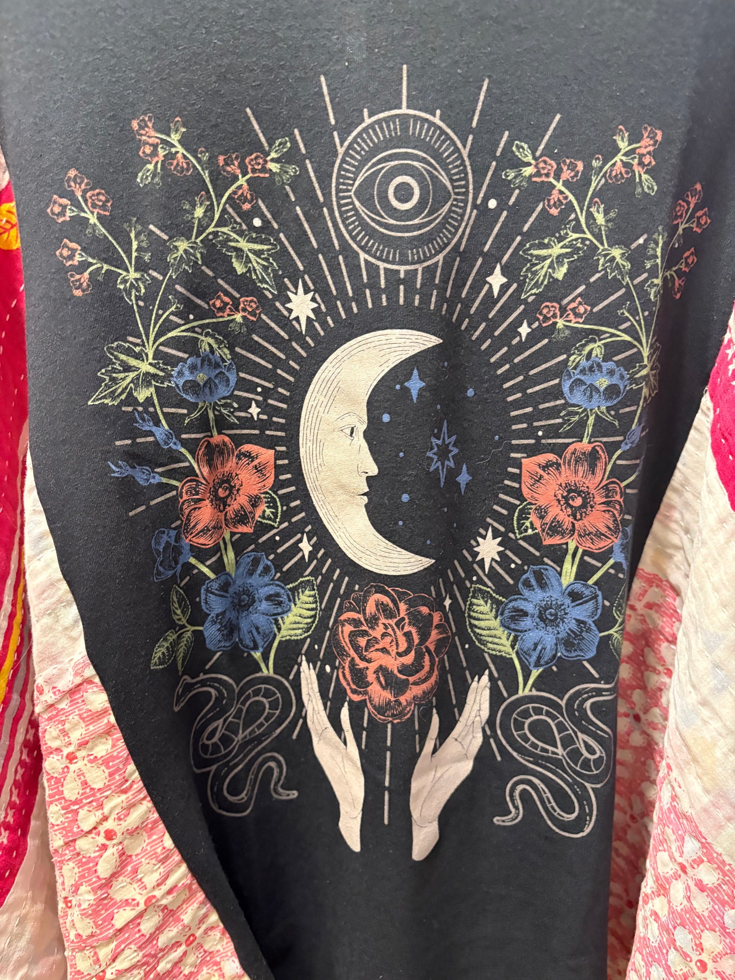 Celestial Upcycled Kantha Closed Side Poncho Fits a Small to 3X Super Oversized