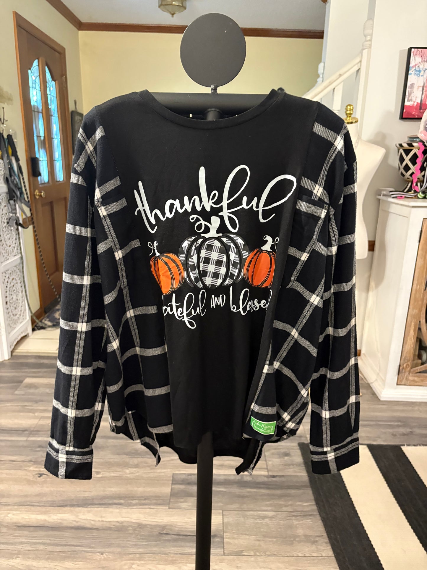 Thankful Grateful and Blessed Upcycled Top Fits a Small to XL OVERSIZED