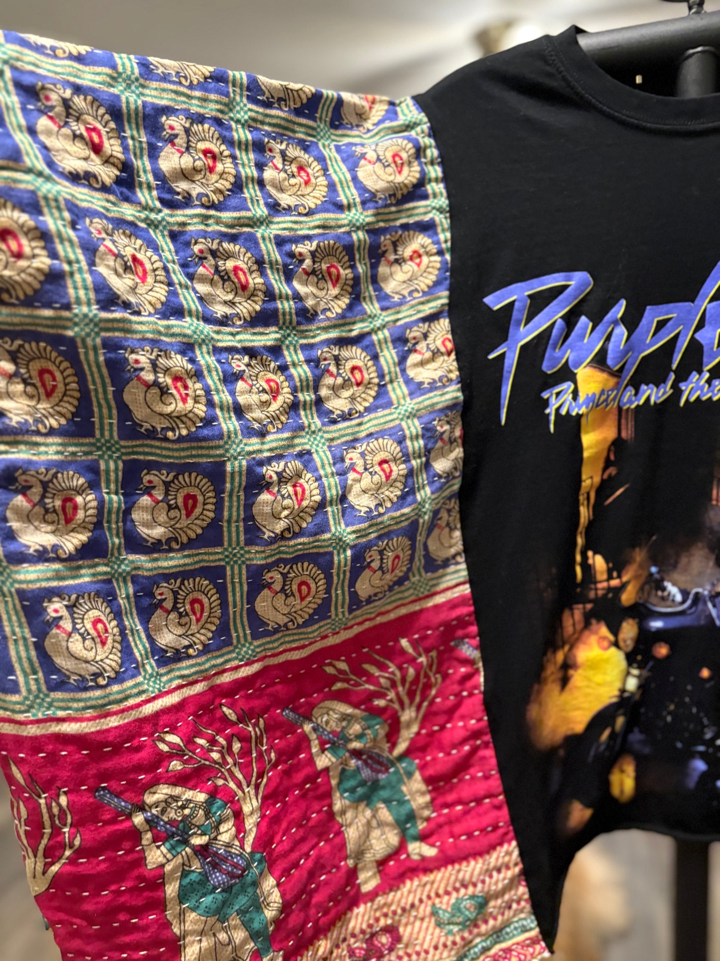 Prince Upcycled Vintage Kantha Poncho Tee Fits A Size Small to XXL