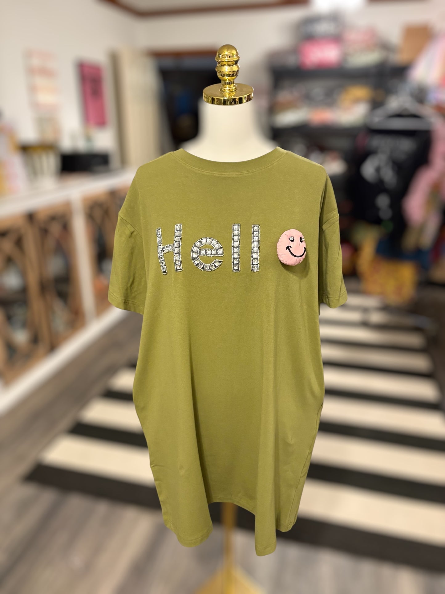 Hello Tunic Tshirt Dress Olive