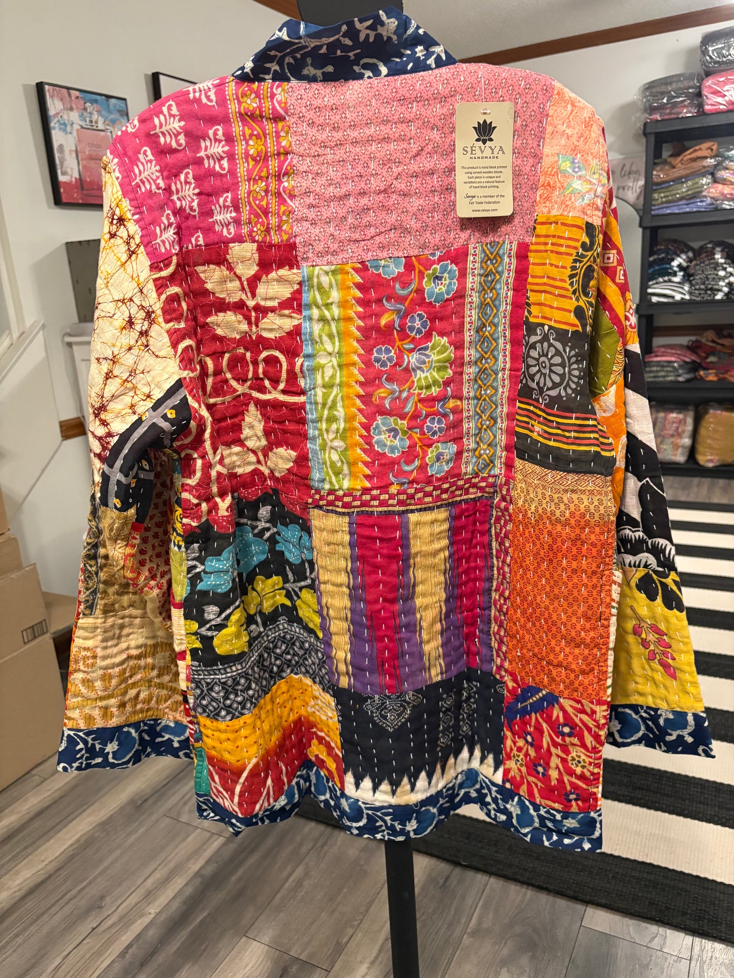 Jessica Reversible Kantha Quilted Sari Jacket Fits a Small to Large