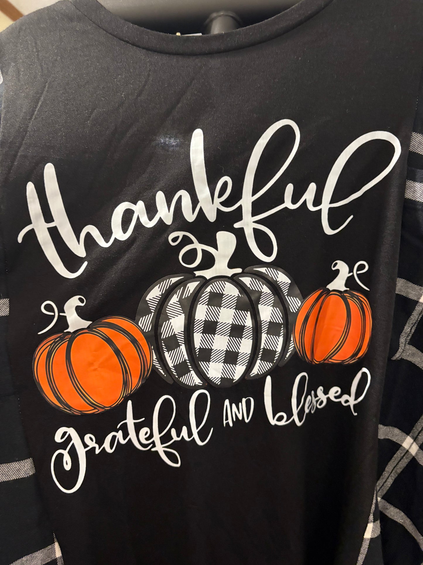Thankful Grateful and Blessed Upcycled Top Fits a Small to XL OVERSIZED