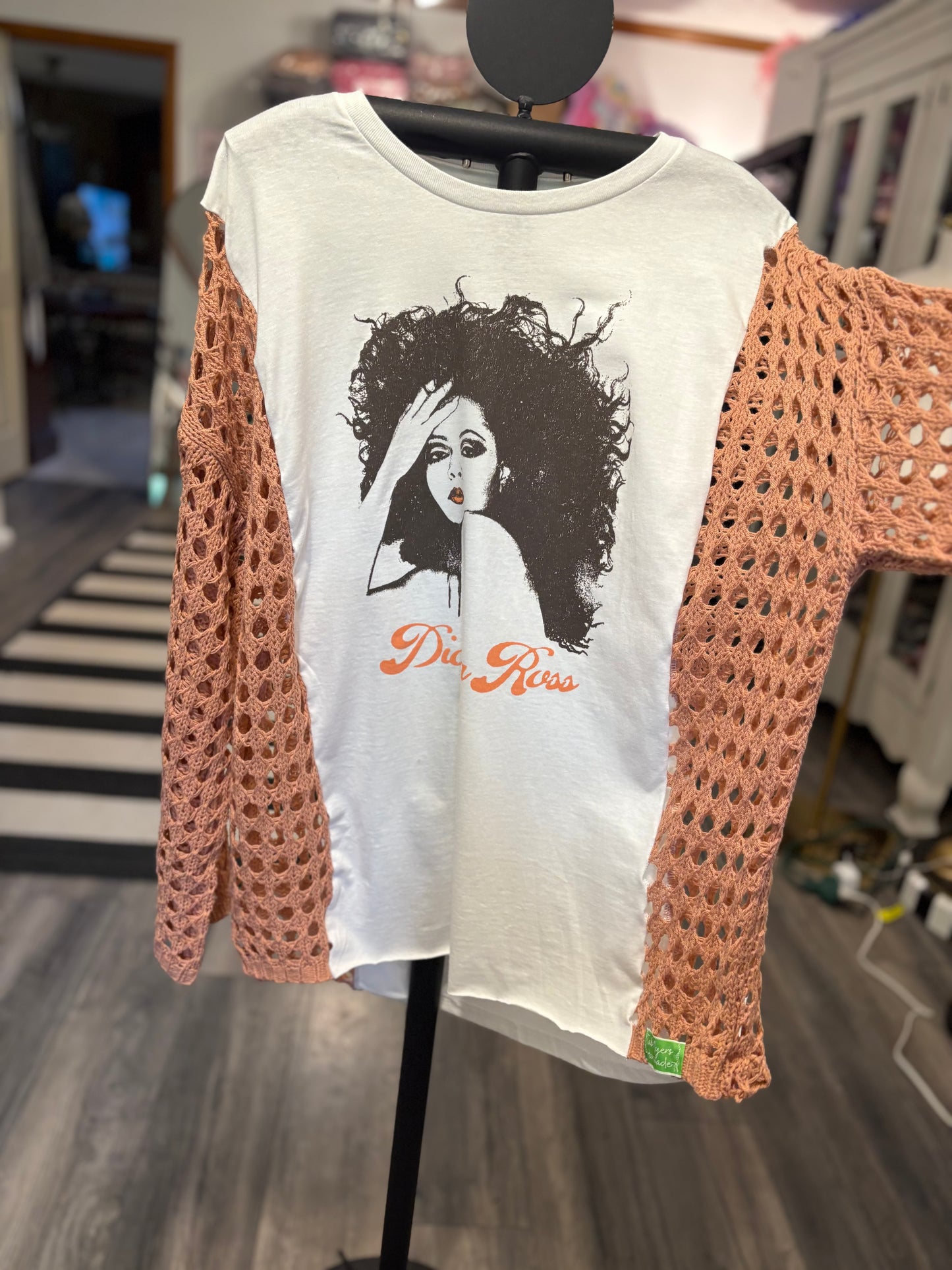 Diana Ross Upcycled Crochet Tee Fits an Small to XXL