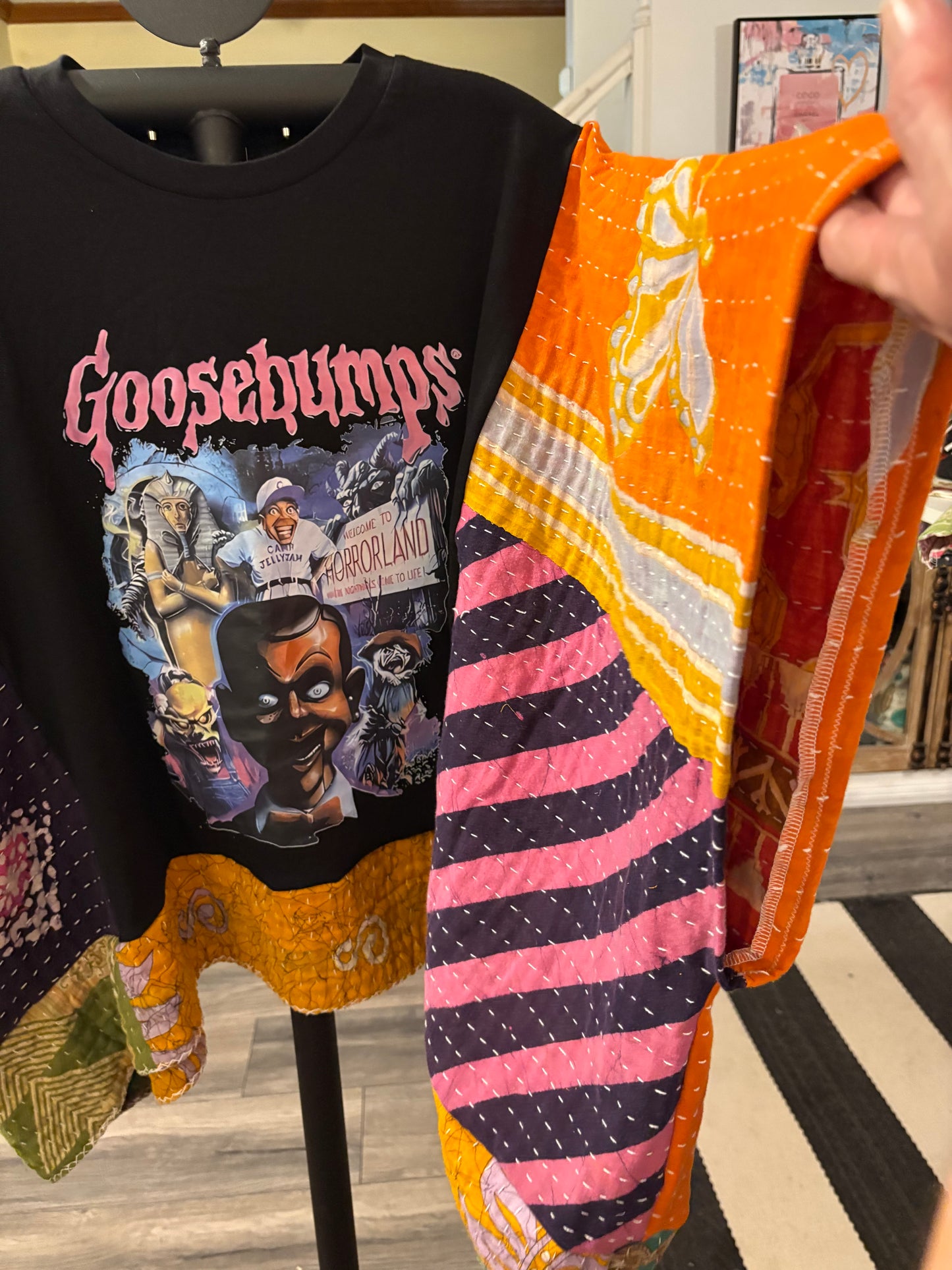 Goosebumps Upcycled Kantha Closed Side Poncho Fits a Small to 3X Super Oversized
