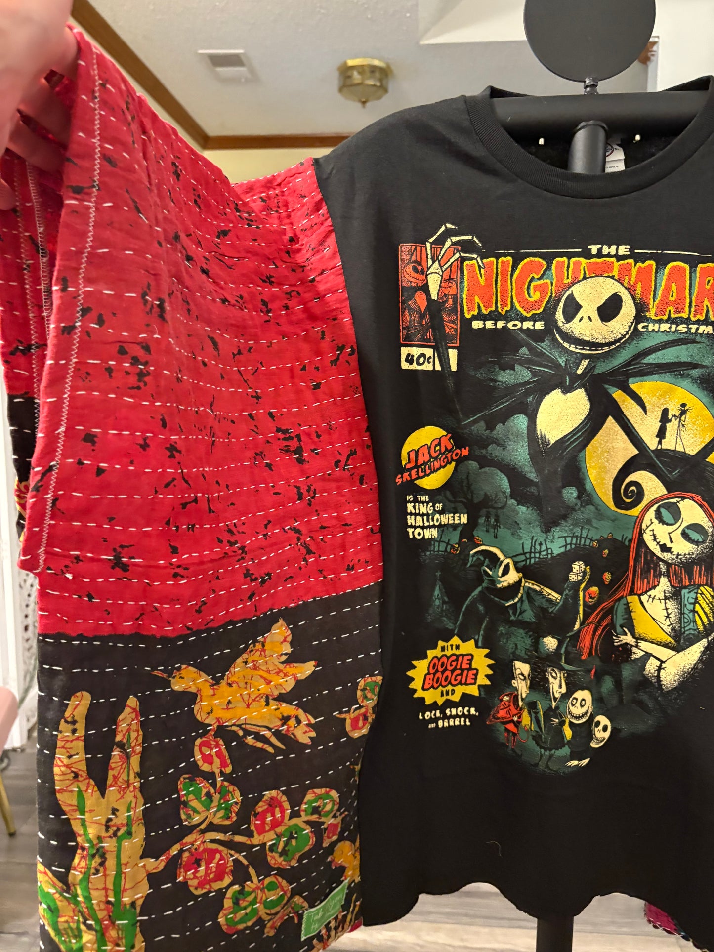 Nightmare Before Christmas Upcycled Kantha Closed Side Poncho Fits a Small to 3X Super Oversized
