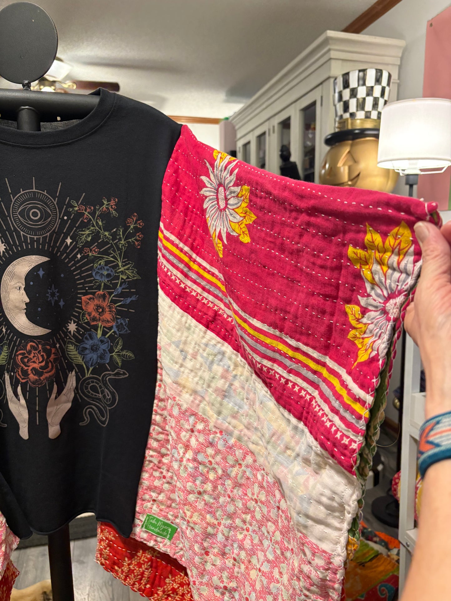 Celestial Upcycled Kantha Closed Side Poncho Fits a Small to 3X Super Oversized