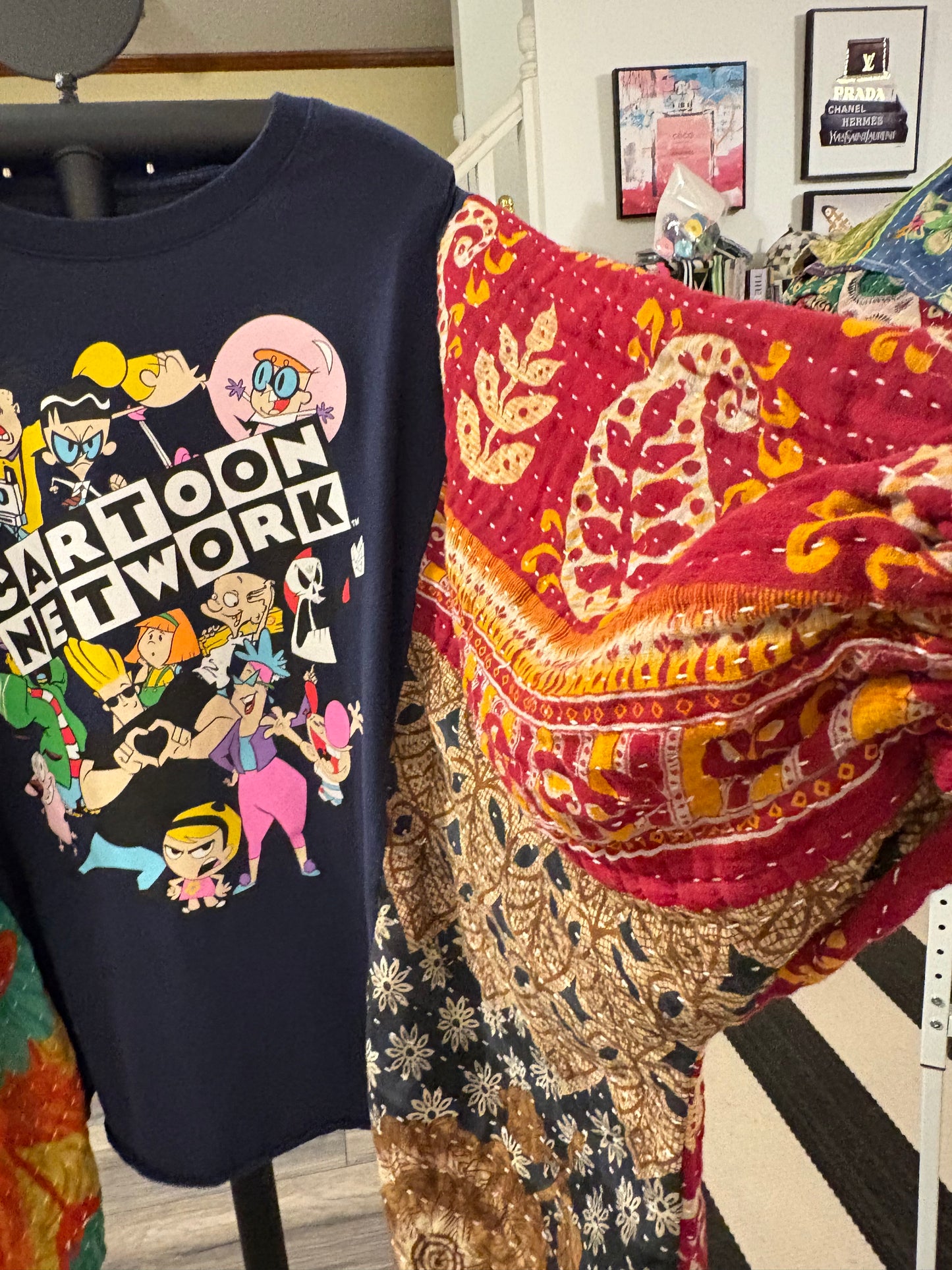 Cartoon Network Upcycled Kantha Puff Sleeve Top Fits a Small to 2X Super Oversized