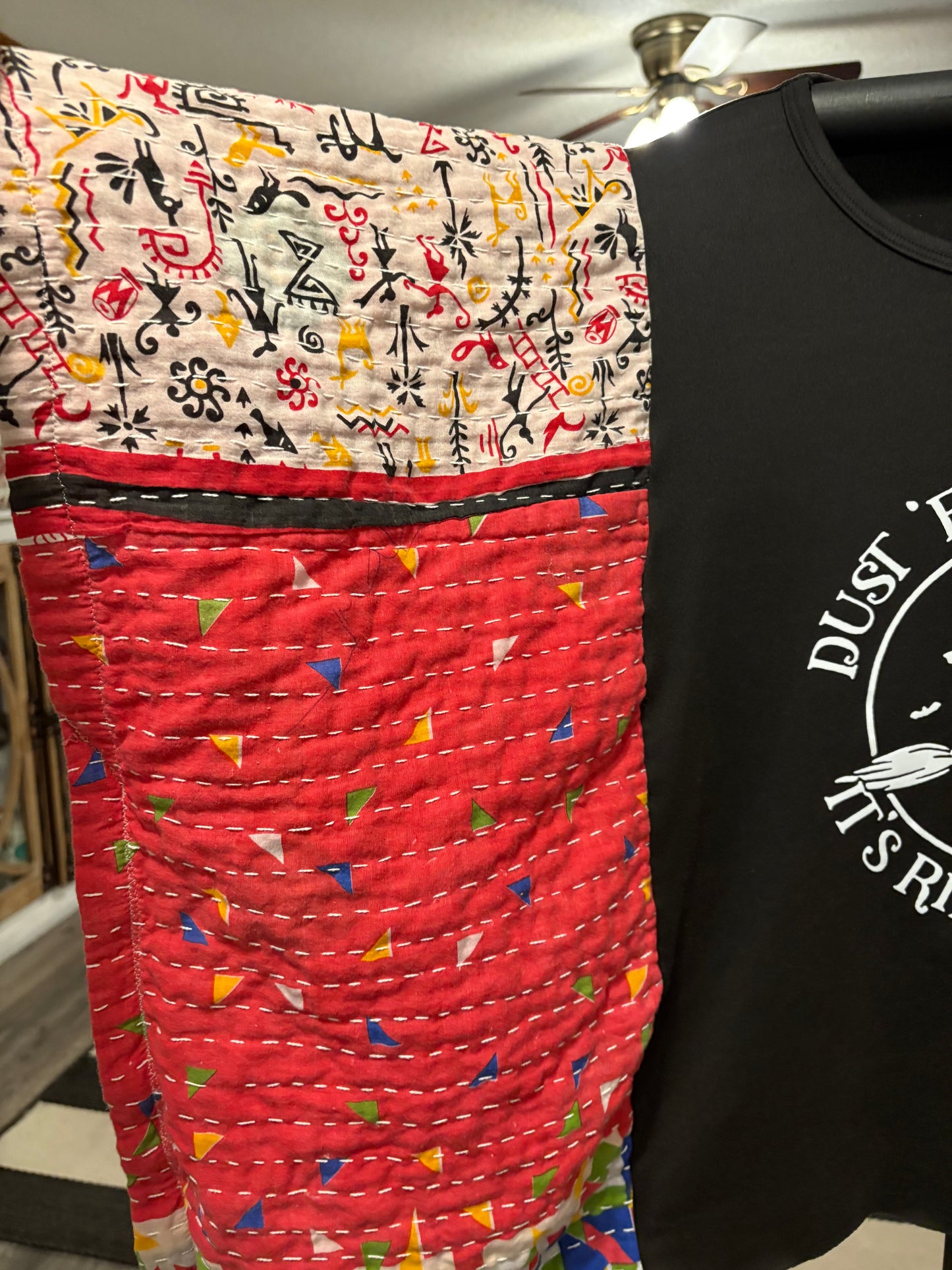 Dust ‘Em Off Upcycled Vintage Kantha Poncho Tee Fits A Size Small to Large SHORT Length