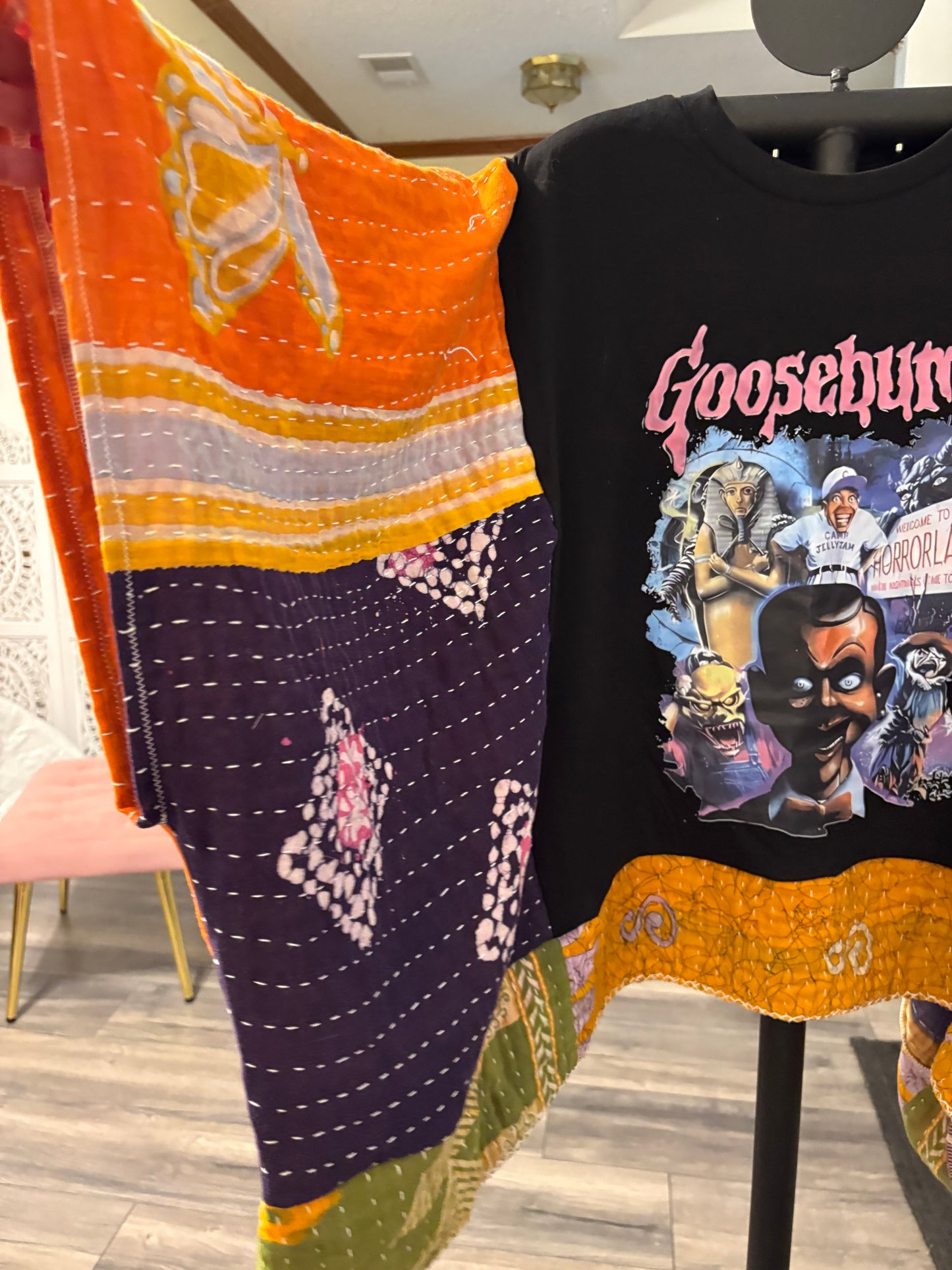 Goosebumps Upcycled Kantha Closed Side Poncho Fits a Small to 3X Super Oversized