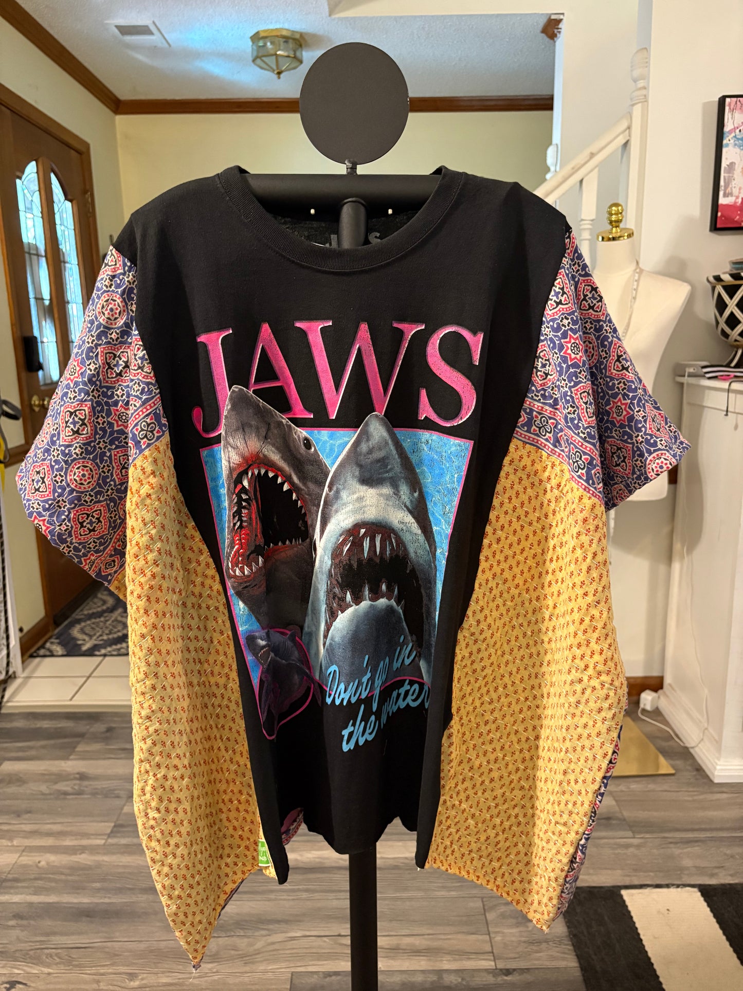 Jaws Upcycled Kantha Closed Side Poncho Fits a Small to 3X Super Oversized