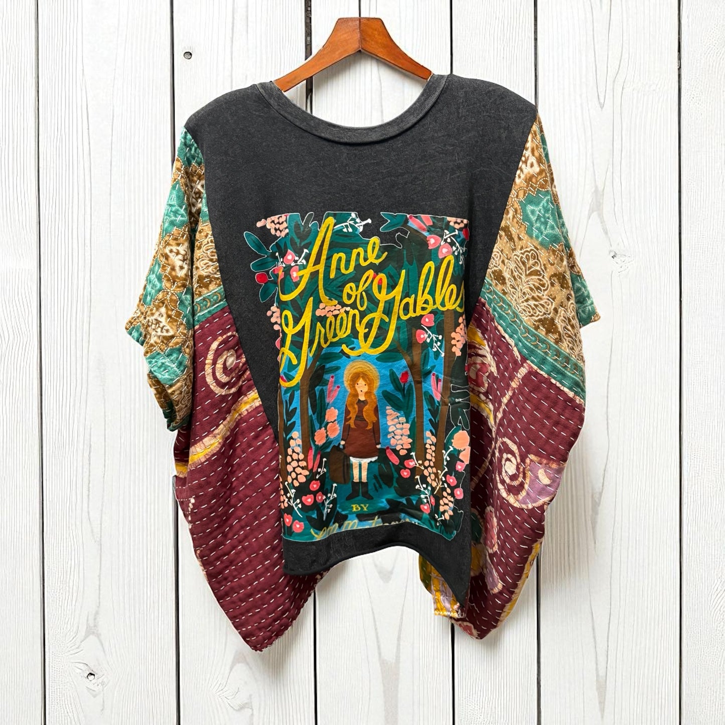 Anne of Green Gables Upcycled Vintage Kantha Poncho Tee Fits A Size Small to XXL