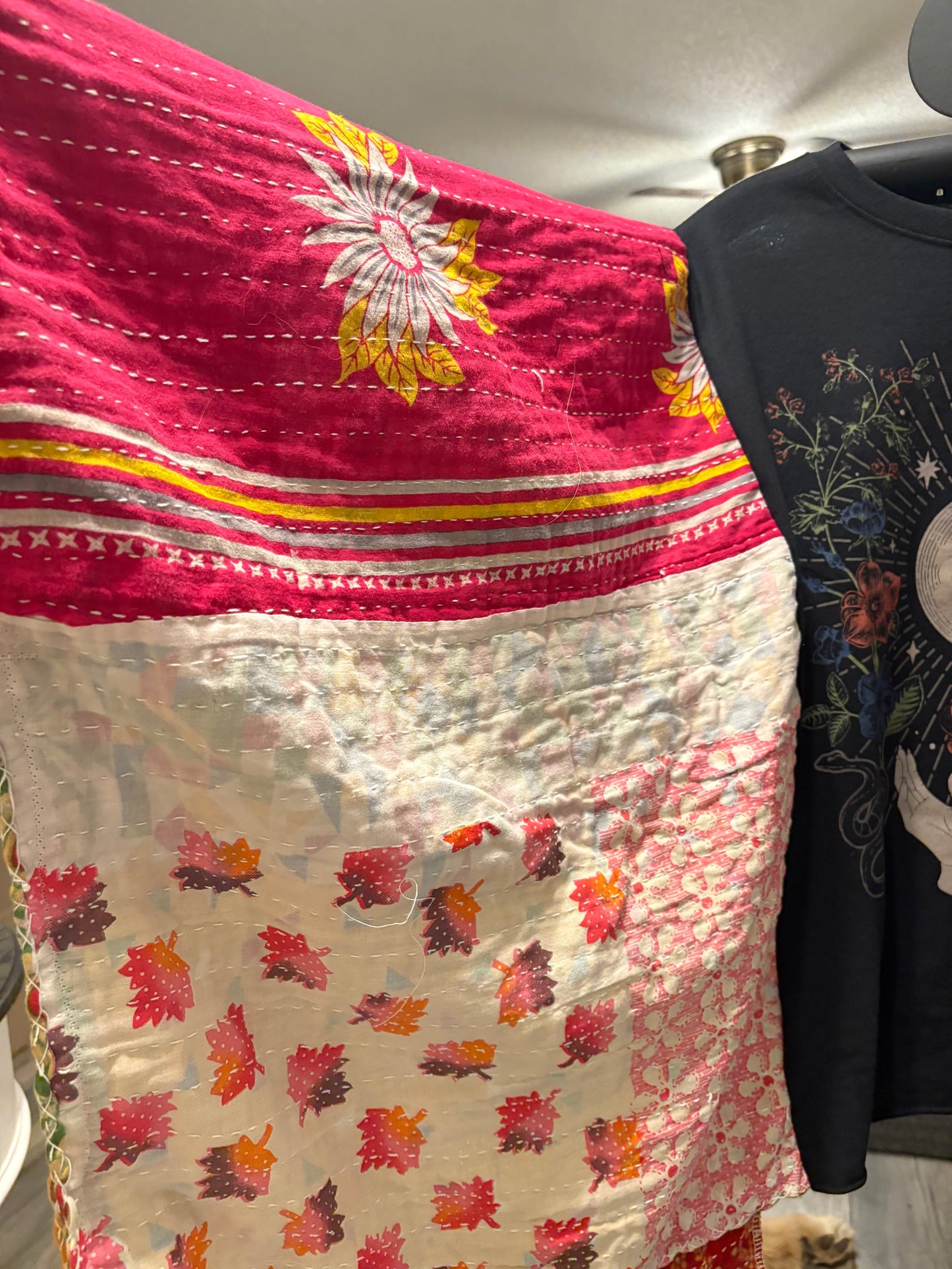 Celestial Upcycled Kantha Closed Side Poncho Fits a Small to 3X Super Oversized
