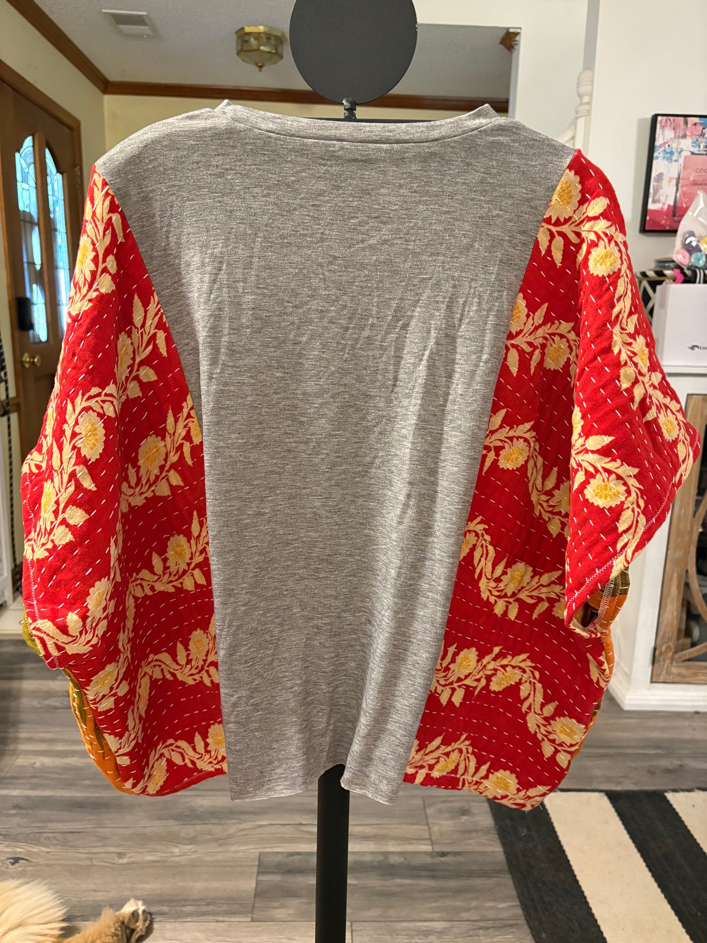 Hocus Pocus Upcycled Kantha Closed Side Poncho Fits a Small to 3X Super Oversized Petite Length