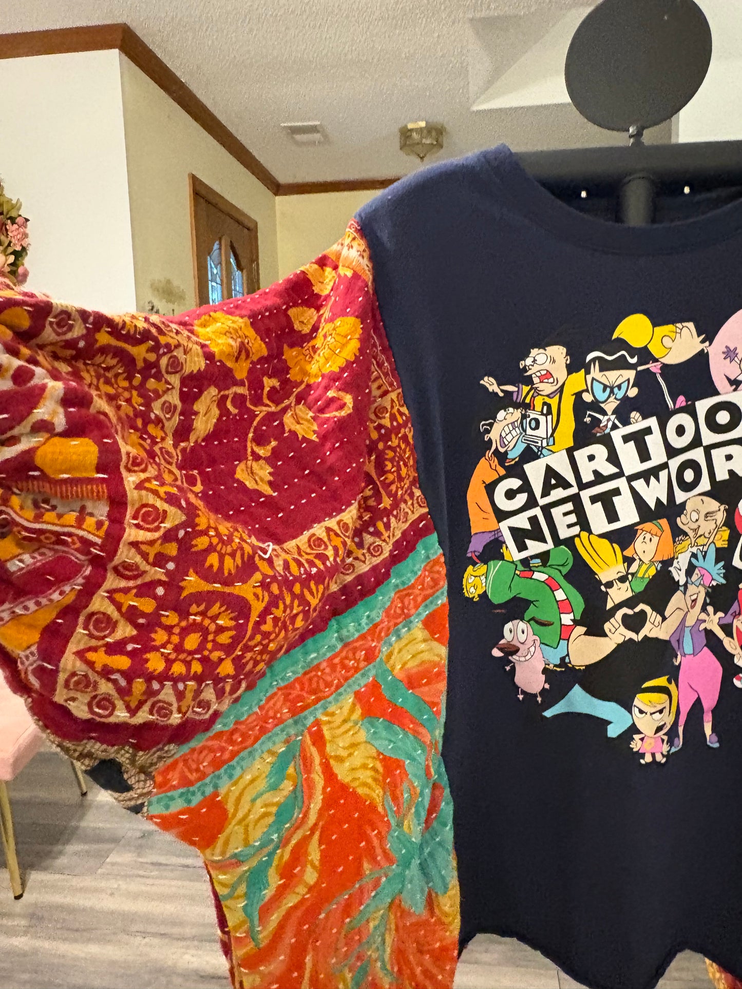Cartoon Network Upcycled Kantha Puff Sleeve Top Fits a Small to 2X Super Oversized