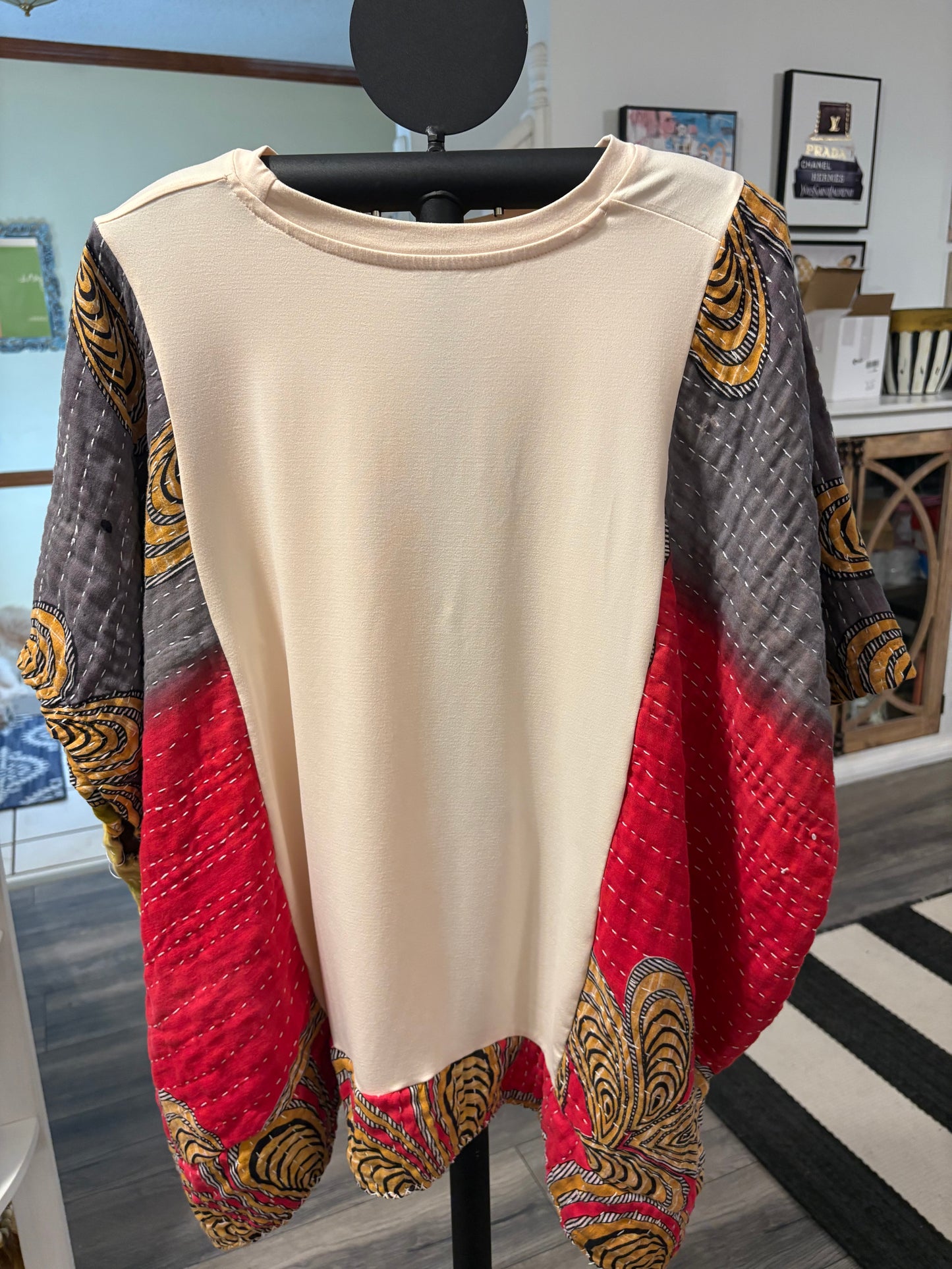 The Munsters Upcycled Vintage Kantha Poncho Tee Fits A Size Small to 3X