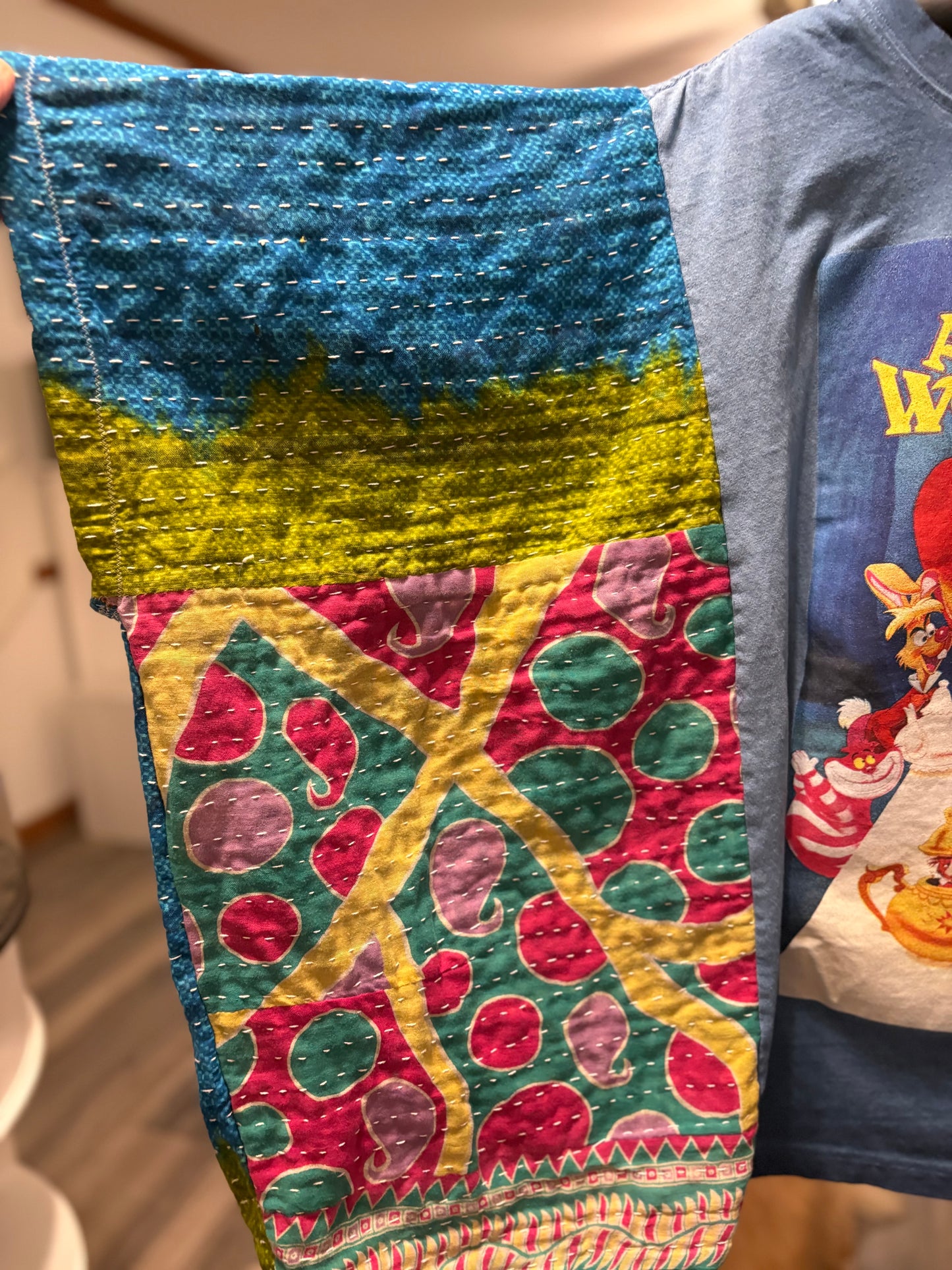 Alice in Wonderland Upcycled Vintage Kantha Poncho Tee Fits A Size Small to XXL
