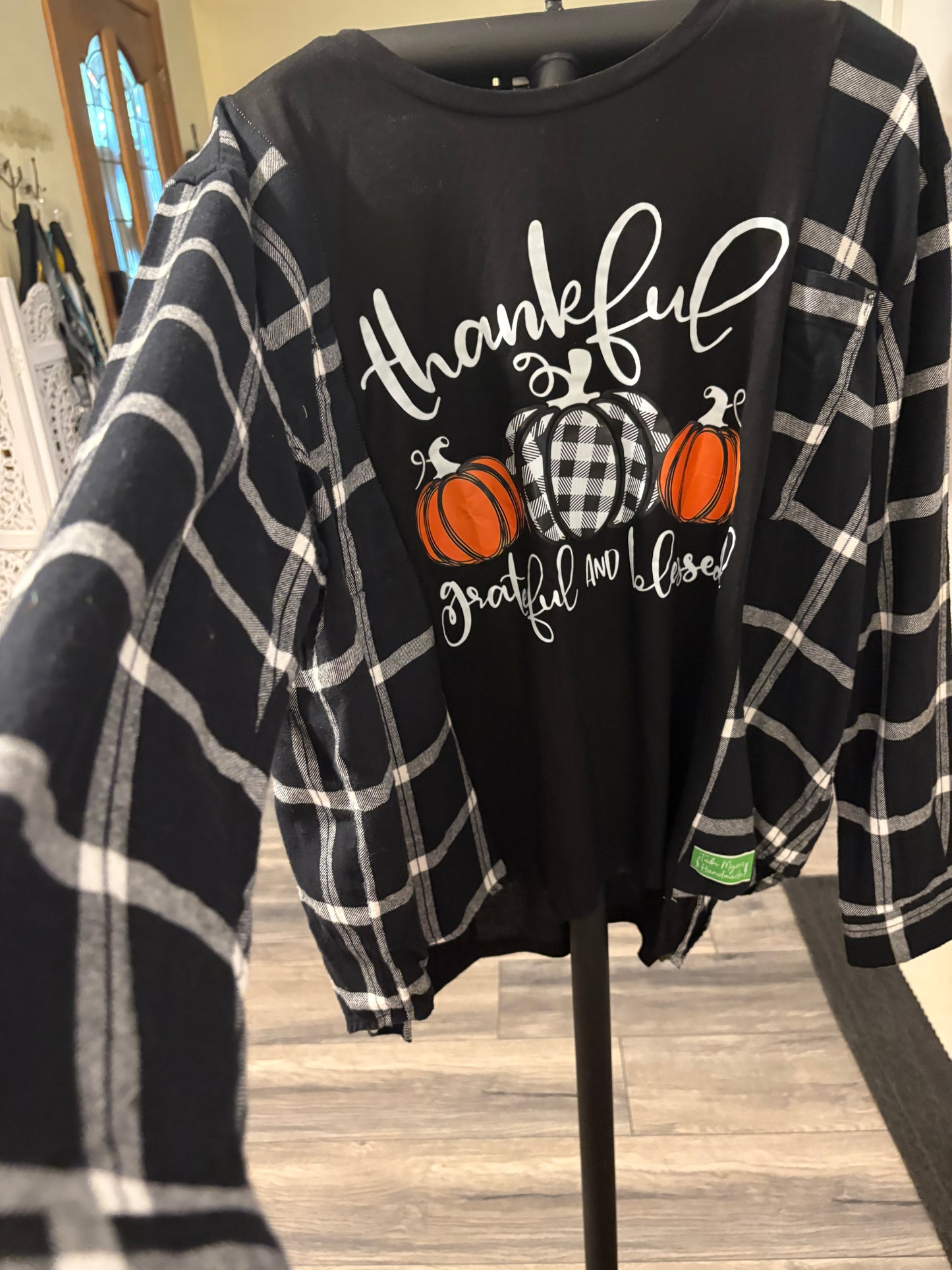 Thankful Grateful and Blessed Upcycled Top Fits a Small to XL OVERSIZED