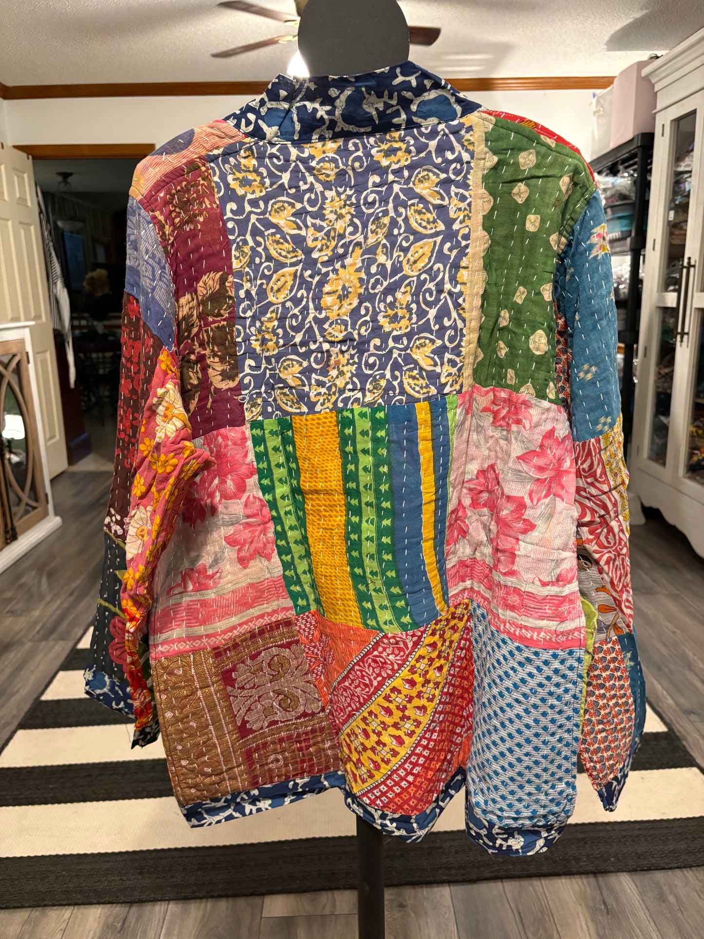 Mary Reversible Kantha Quilted Sari Jacket Fits a Small to Large