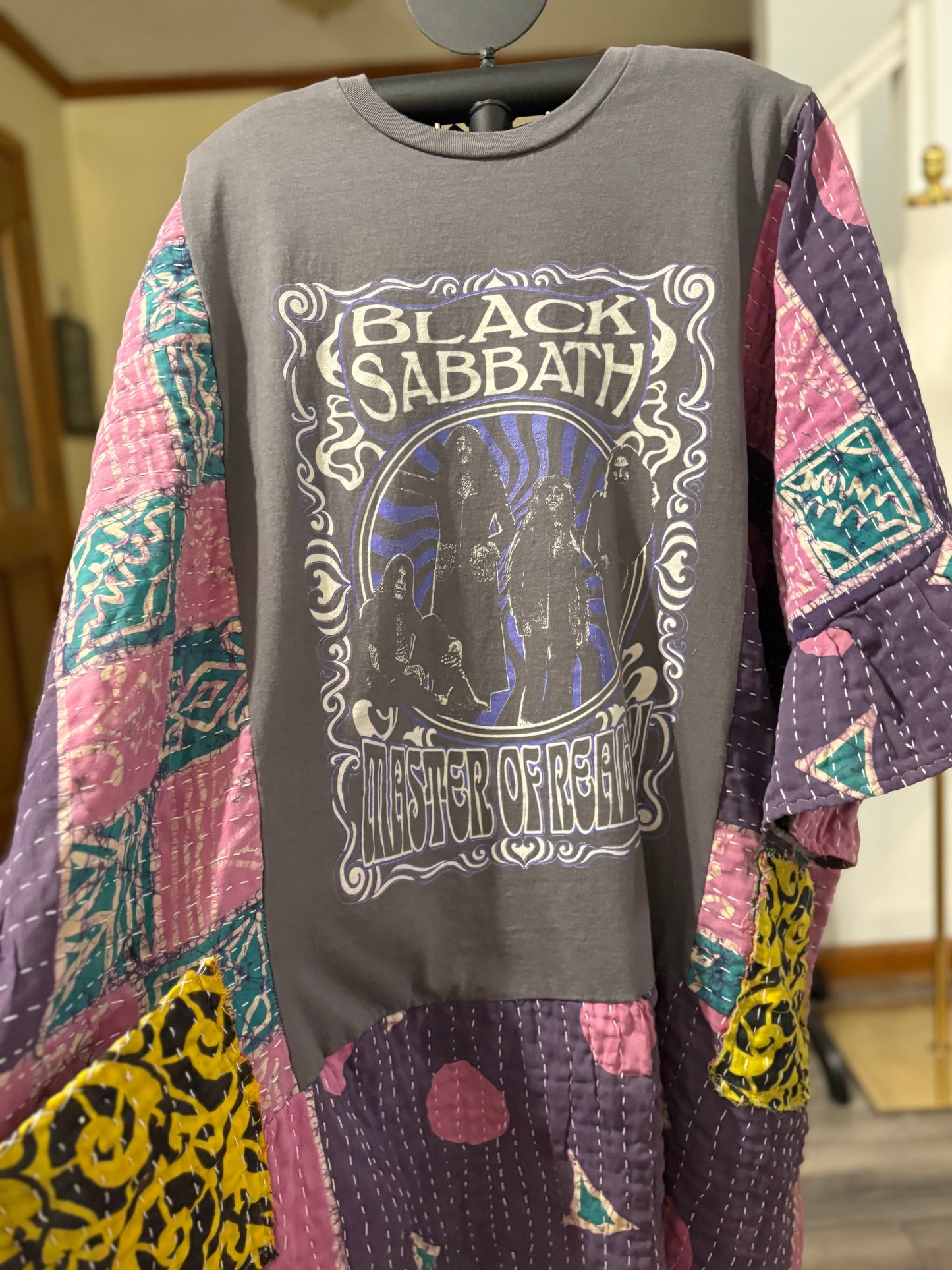 Black Sabbath Upcycled Kantha Dress Fits a Small to 3X Super Oversized