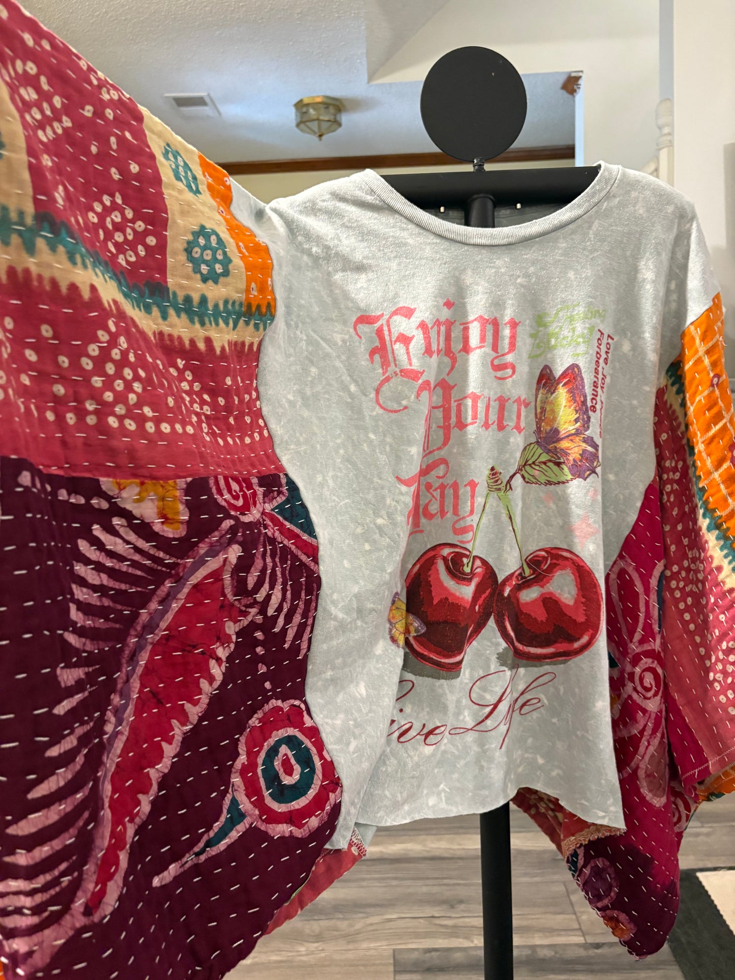 Enjoy Life Upcycled Kantha Closed Side Poncho Fits a Small to 3X Super Oversized