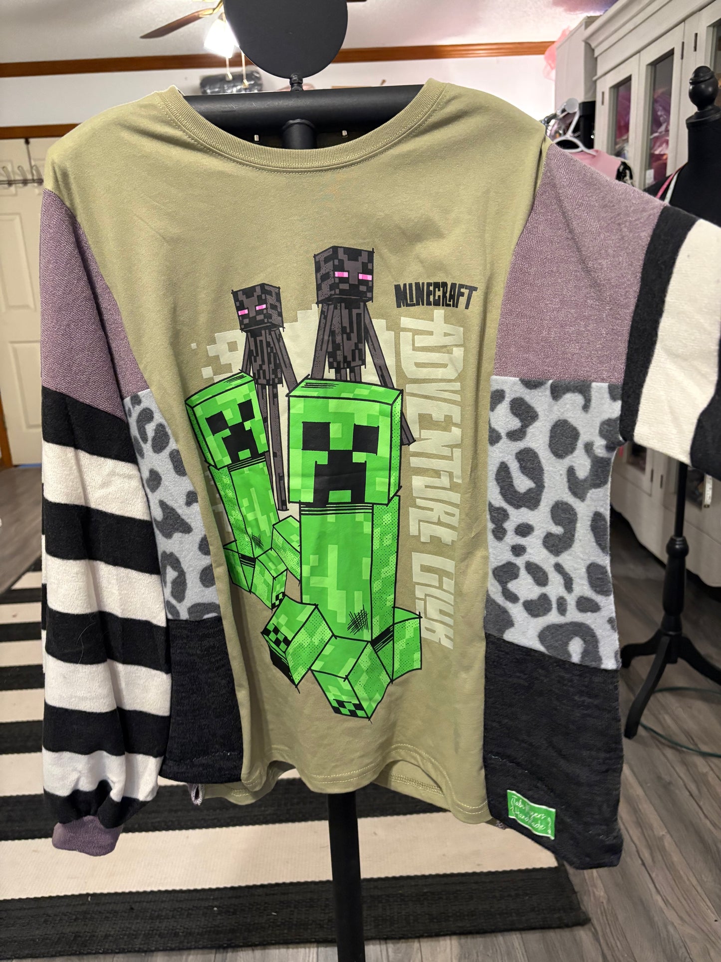 Minecraft Upcycled Sweatshirt One Size Fits a Size 6-16