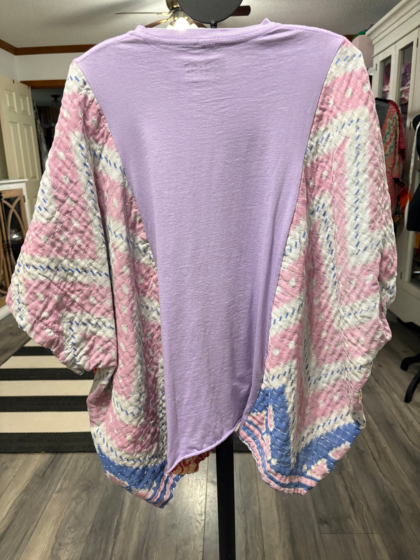 AC/DC Upcycled Kantha Closed Side Poncho Fits a Small to 3X Super Oversized