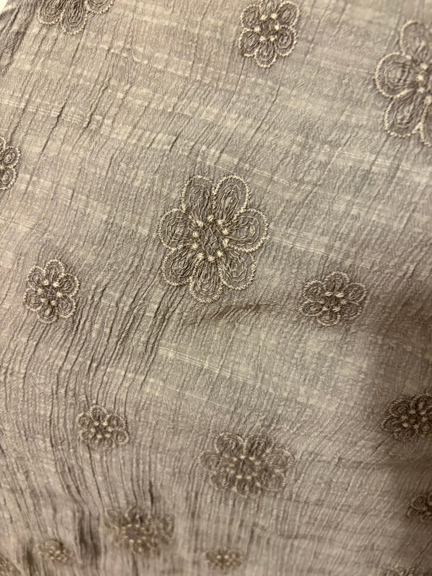 Easel Embroidered Gauze Mineral Wash Ruffled Duster in Storm Grey