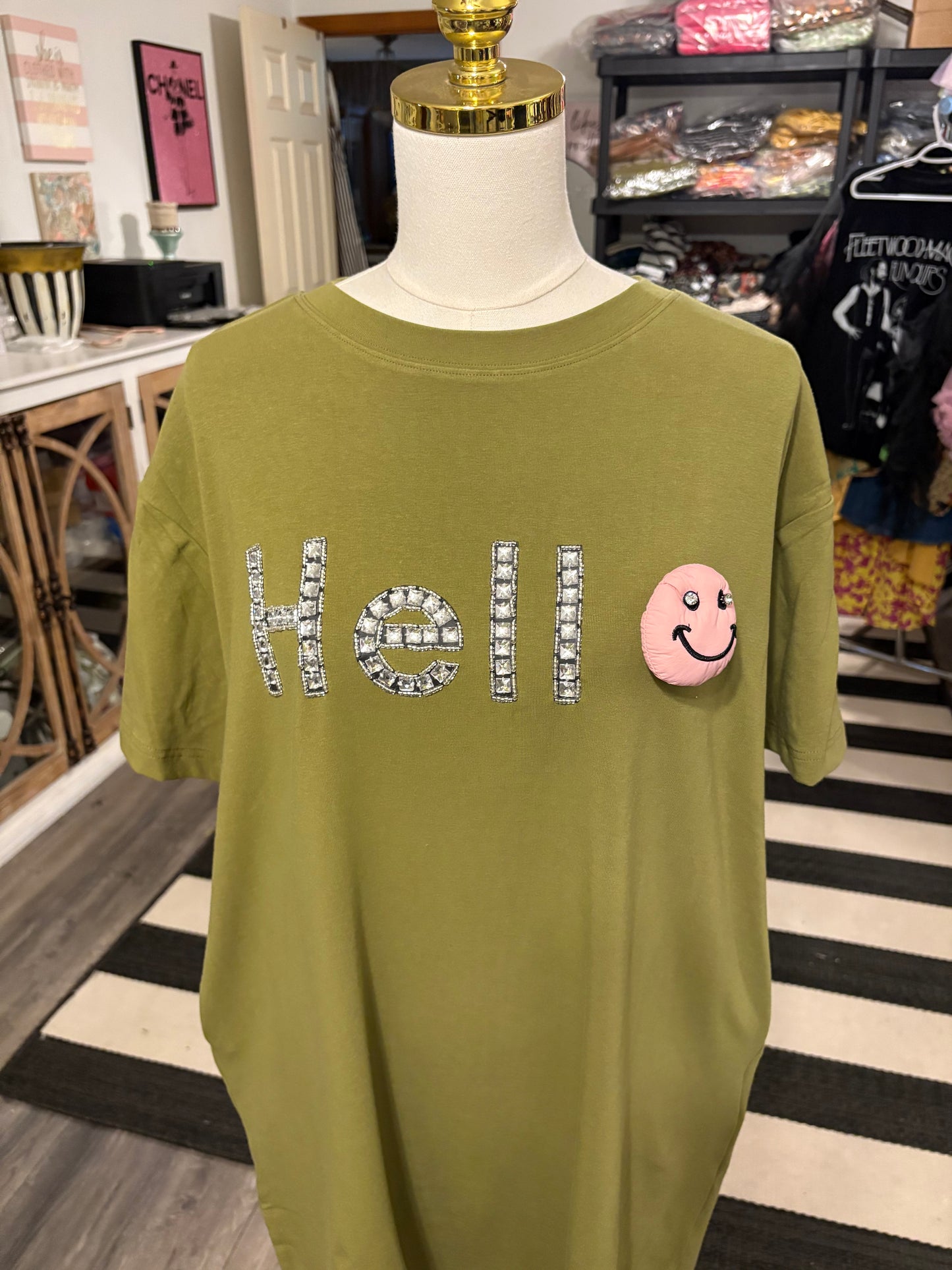 Hello Tunic Tshirt Dress Olive