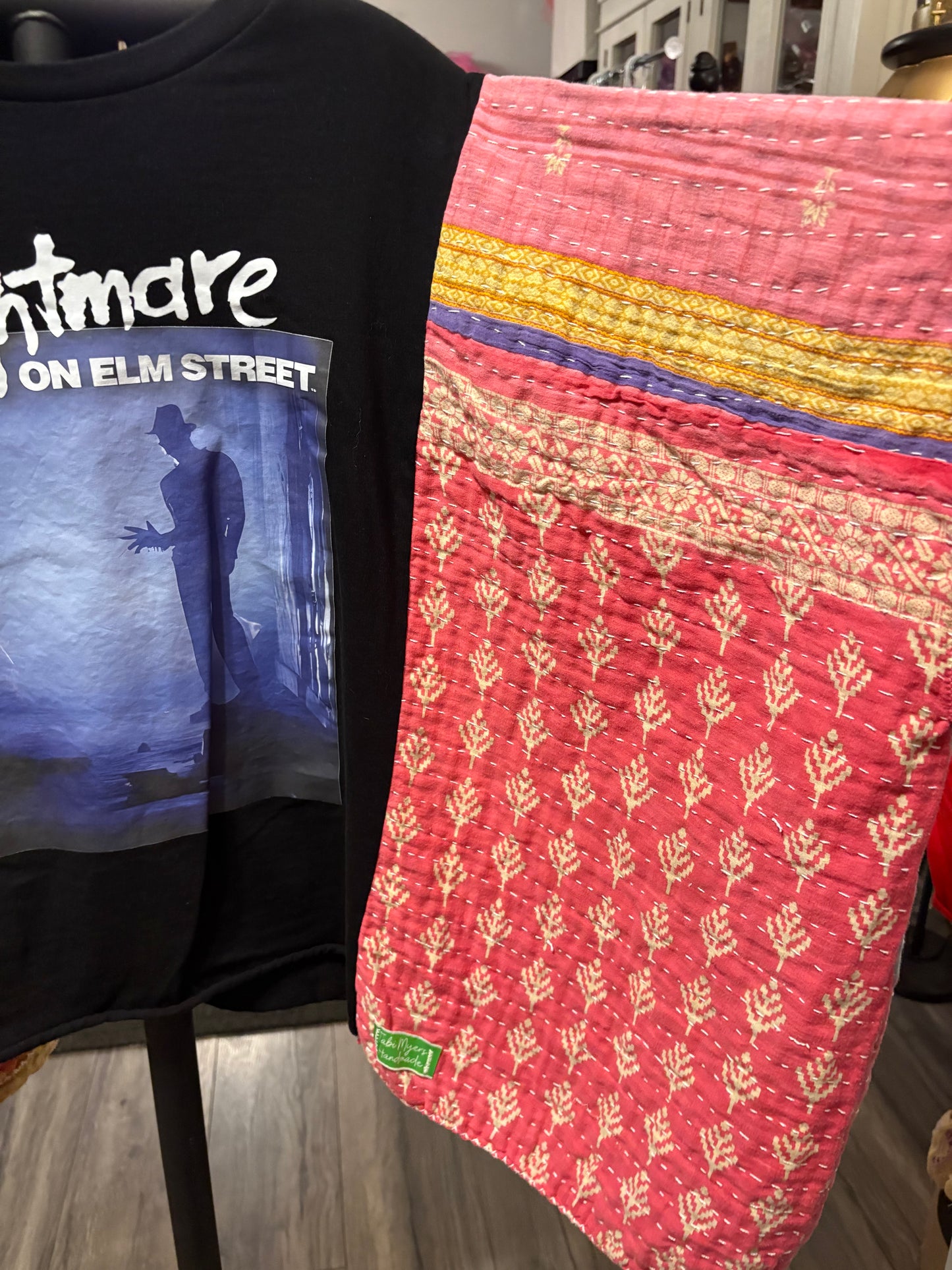 Nightmare on Elm Street Upcycled Vintage Kantha Poncho Tee Fits A Size Small to XL