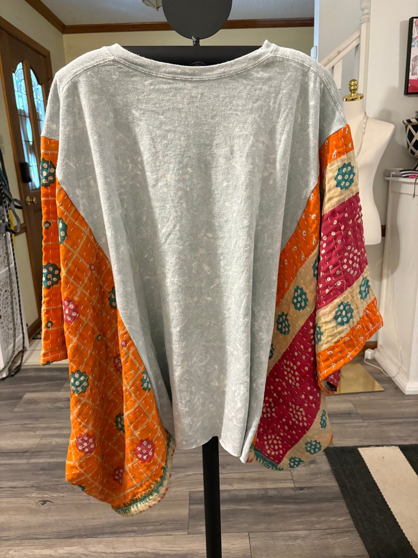 Enjoy Life Upcycled Kantha Closed Side Poncho Fits a Small to 3X Super Oversized