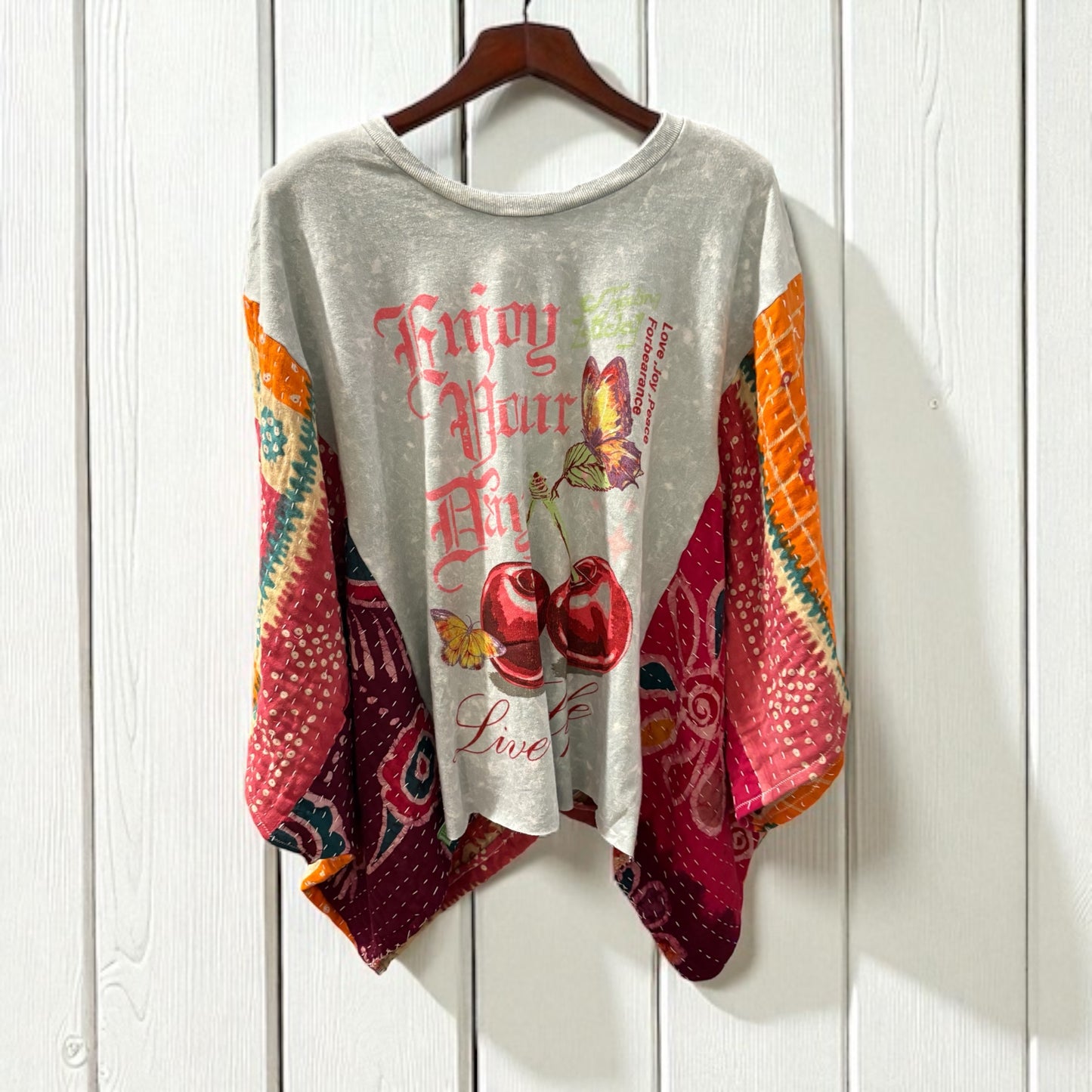 Enjoy Life Upcycled Kantha Closed Side Poncho Fits a Small to 3X Super Oversized