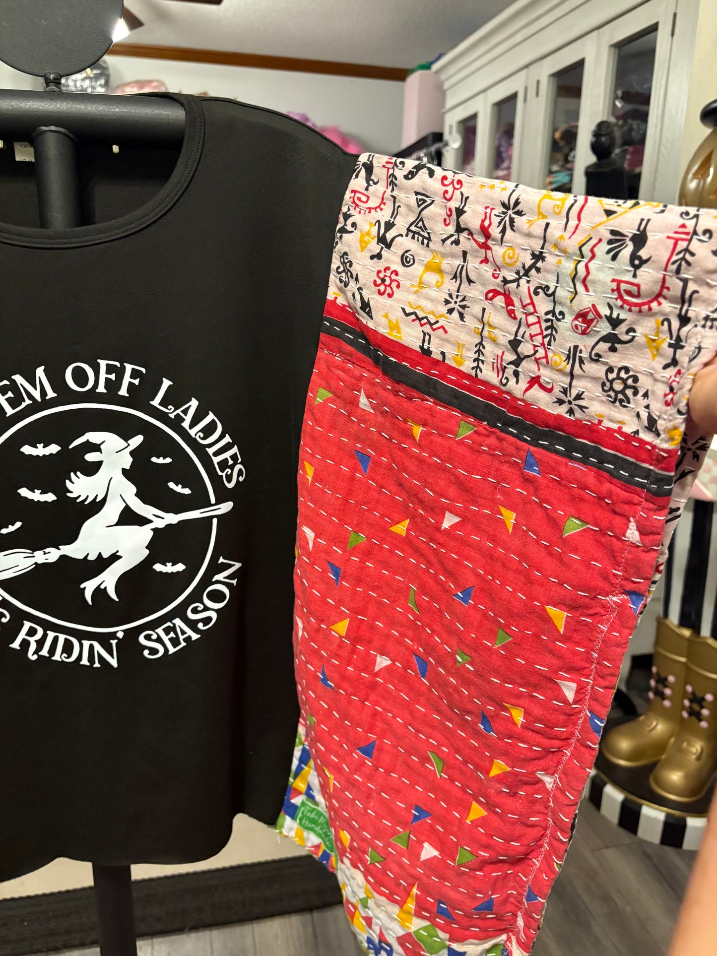 Dust ‘Em Off Upcycled Vintage Kantha Poncho Tee Fits A Size Small to Large SHORT Length